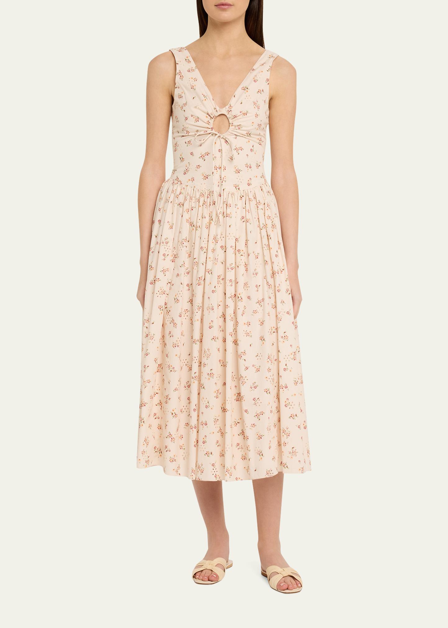 Markarian Penelope Sleeveless Floral Cotton Keyhole Midi Dress