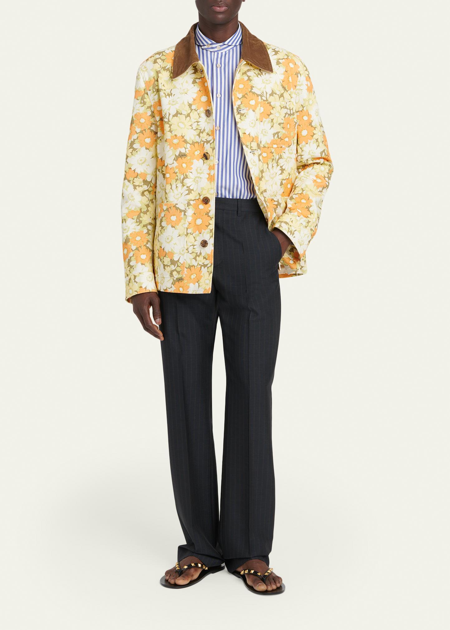 Valentino 花柄プリント ブランケット 140x190cm Valentino Garavani Men's Floral-Print Cotton Jacket - Bergdorf Goodman