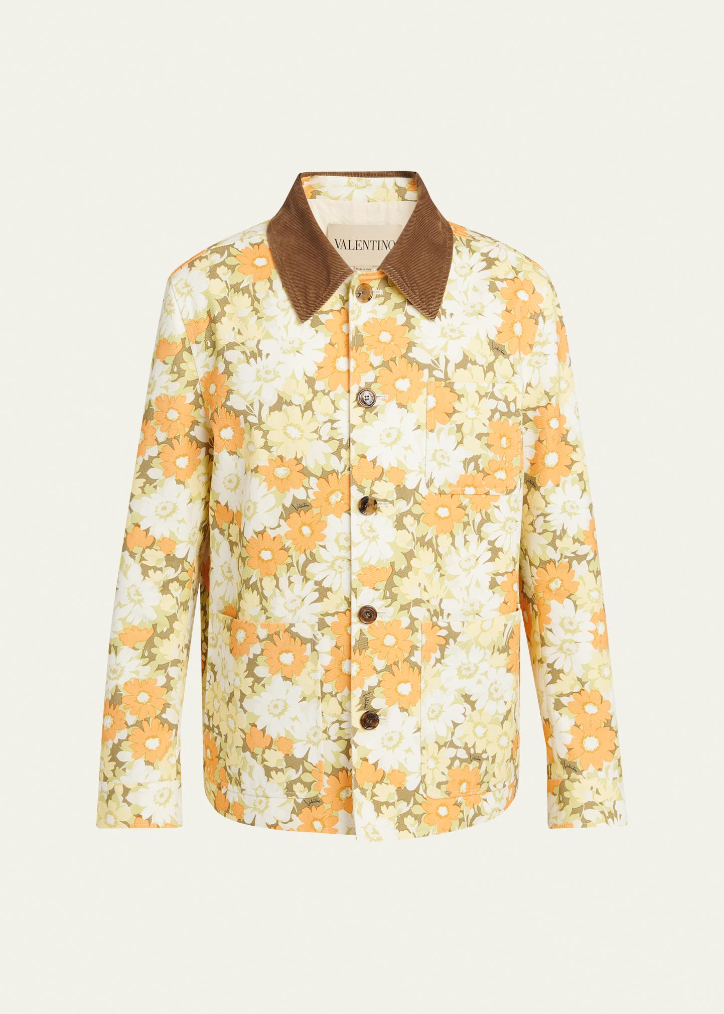 Valentino 花柄プリント ブランケット 140x190cm Valentino Garavani Men's Floral-Print Cotton Jacket - Bergdorf Goodman