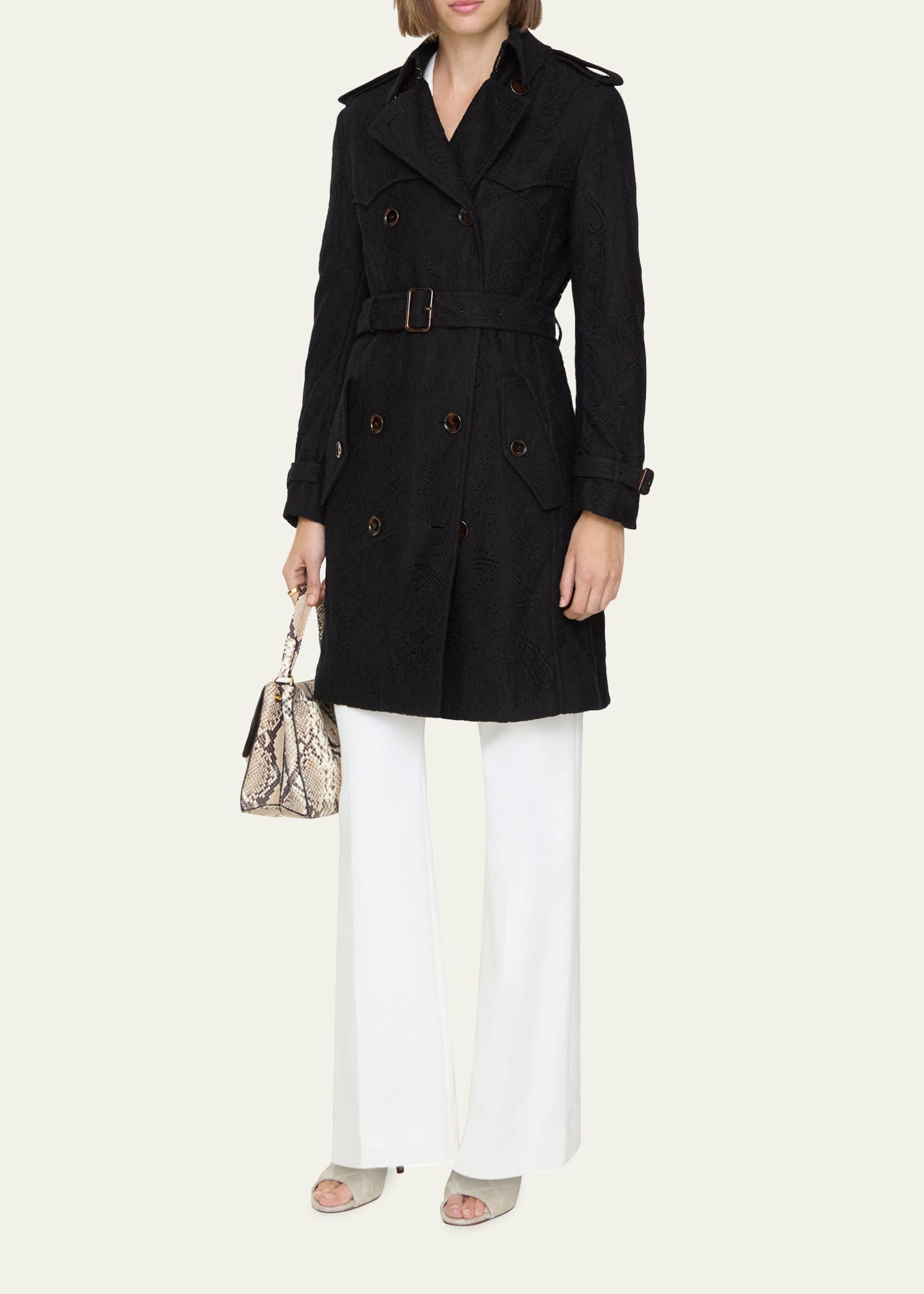 Burberry Foxfield Lace Double-Breasted Short Trench Jacket