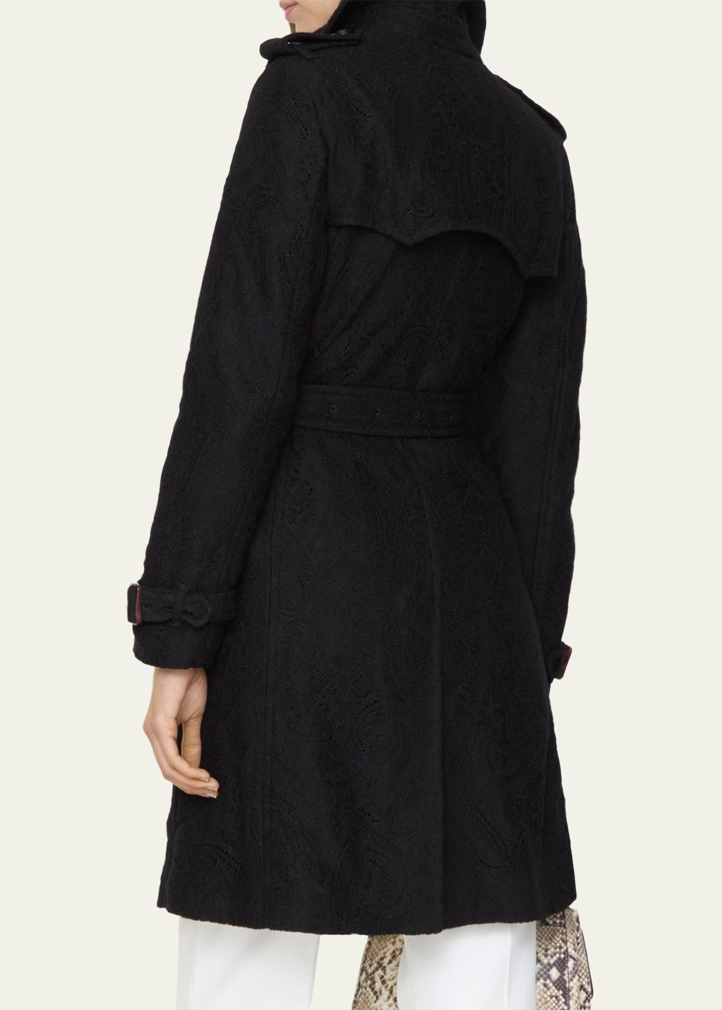 Burberry Foxfield Lace Double-Breasted Short Trench Jacket