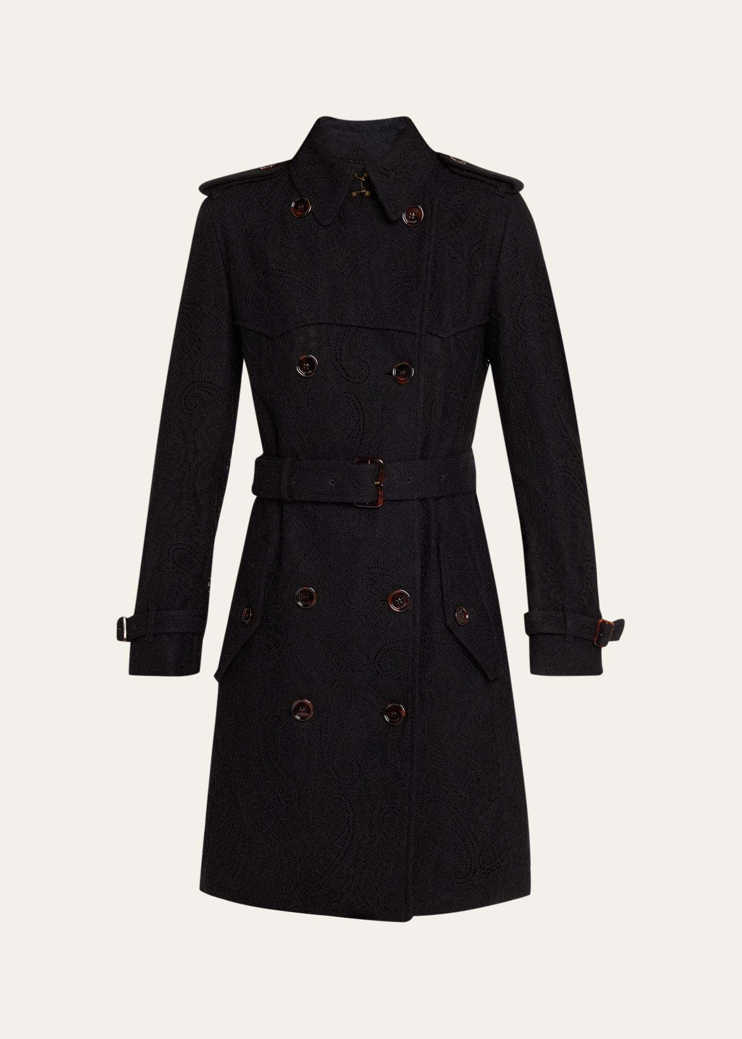 Burberry Foxfield Lace Double-Breasted Short Trench Jacket