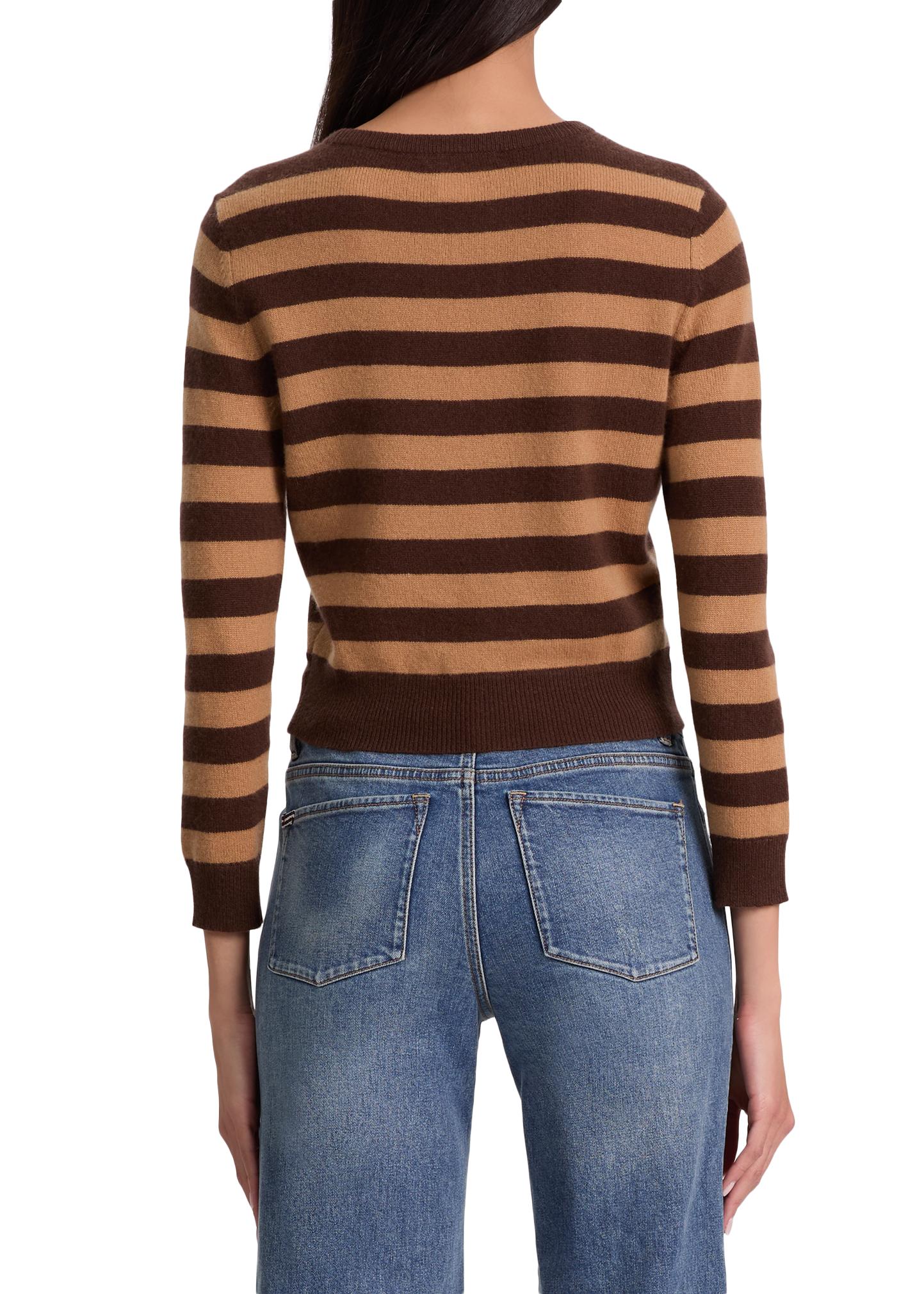 ALICE + OLIVIA Carolann Striped Cashmere Shrunken Pullover