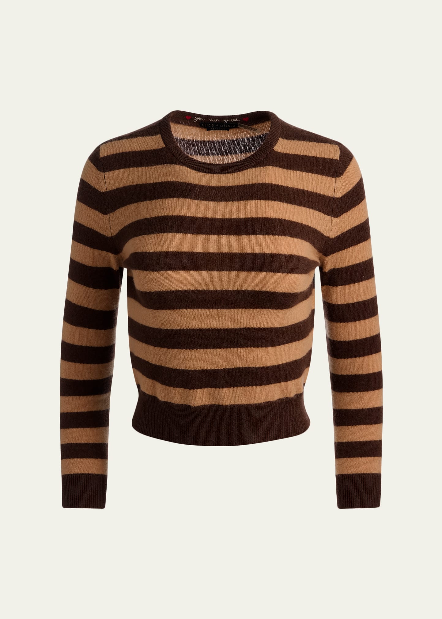 ALICE + OLIVIA Carolann Striped Cashmere Shrunken Pullover