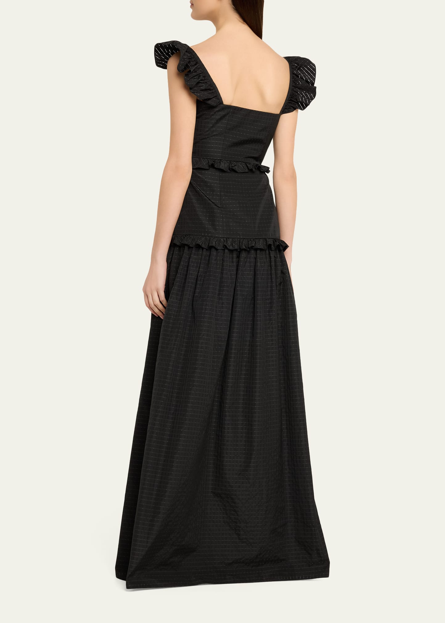 Markarian Arabella Ruffle Sleeveless Check Jacquard Gown