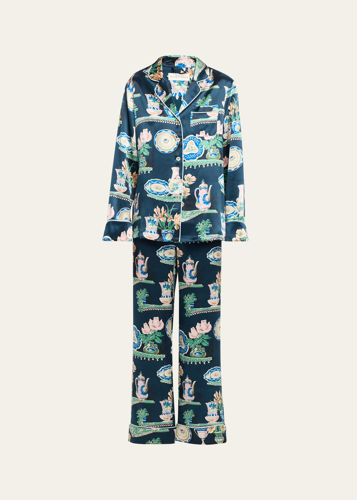 Lila Giotto Ceramic-Print Silk Pajama Set