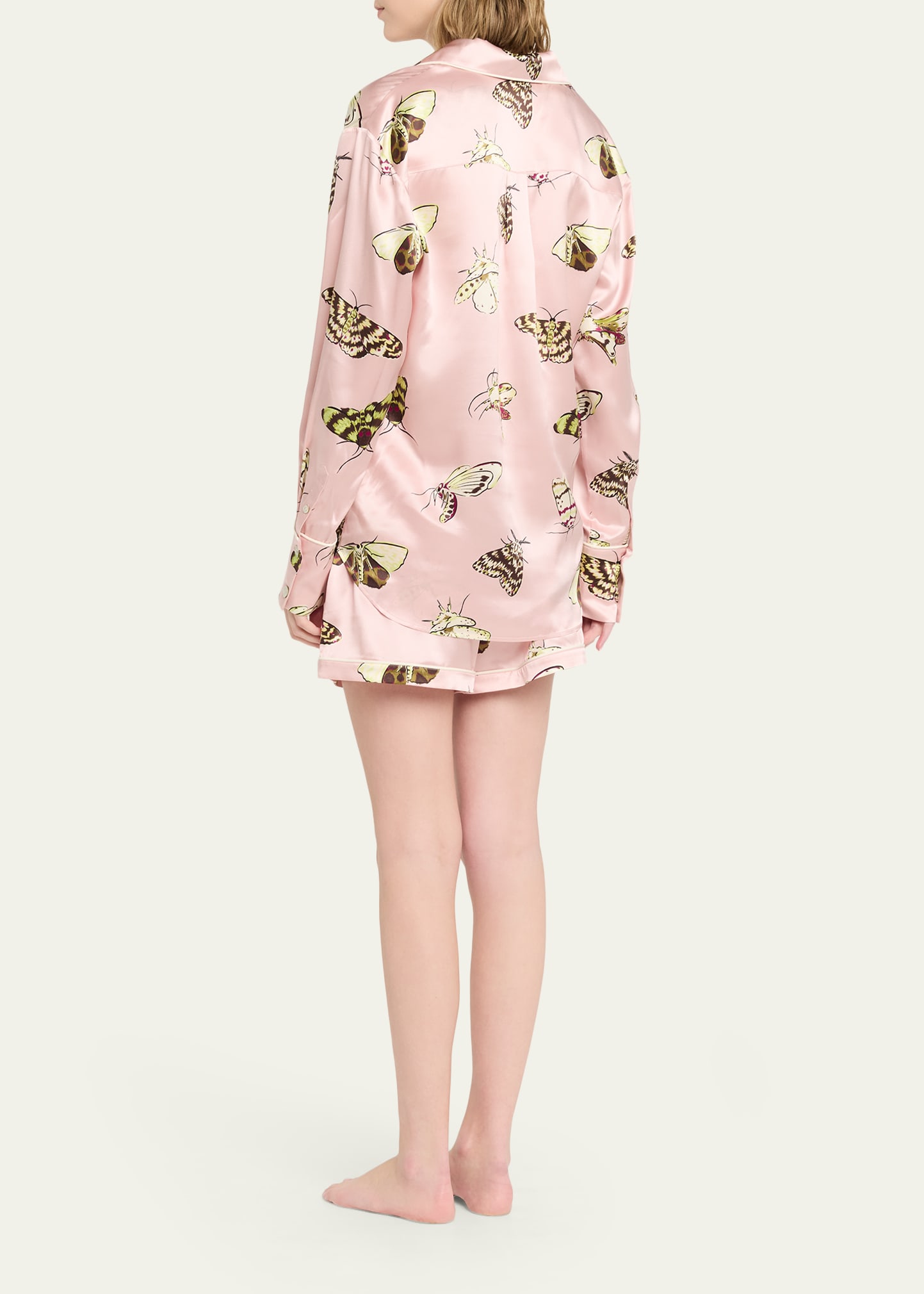 Olivia von Halle Alba Moth-Print Silk Satin Short Pajama Set