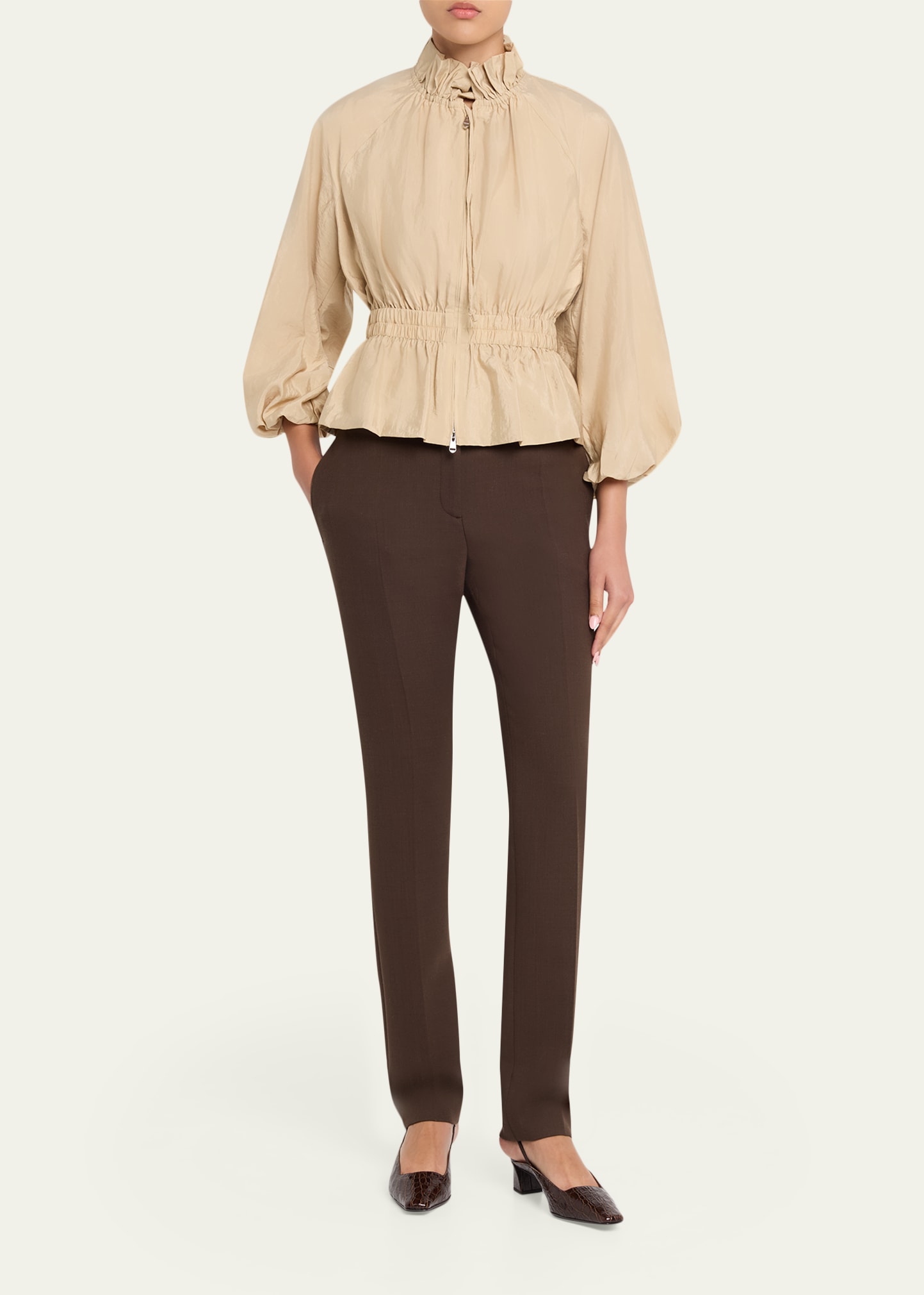 Cinq a Sept Deana Ruffled-Collar Nylon Peplum Jacket - Bergdorf
