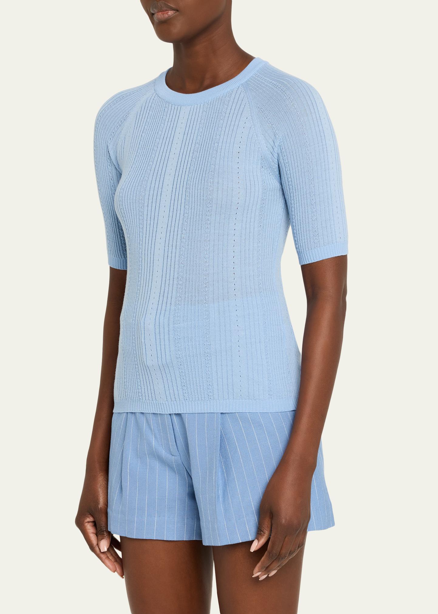 Veronica Beard Brielle Short-Sleeve Pointelle Wool Sweater