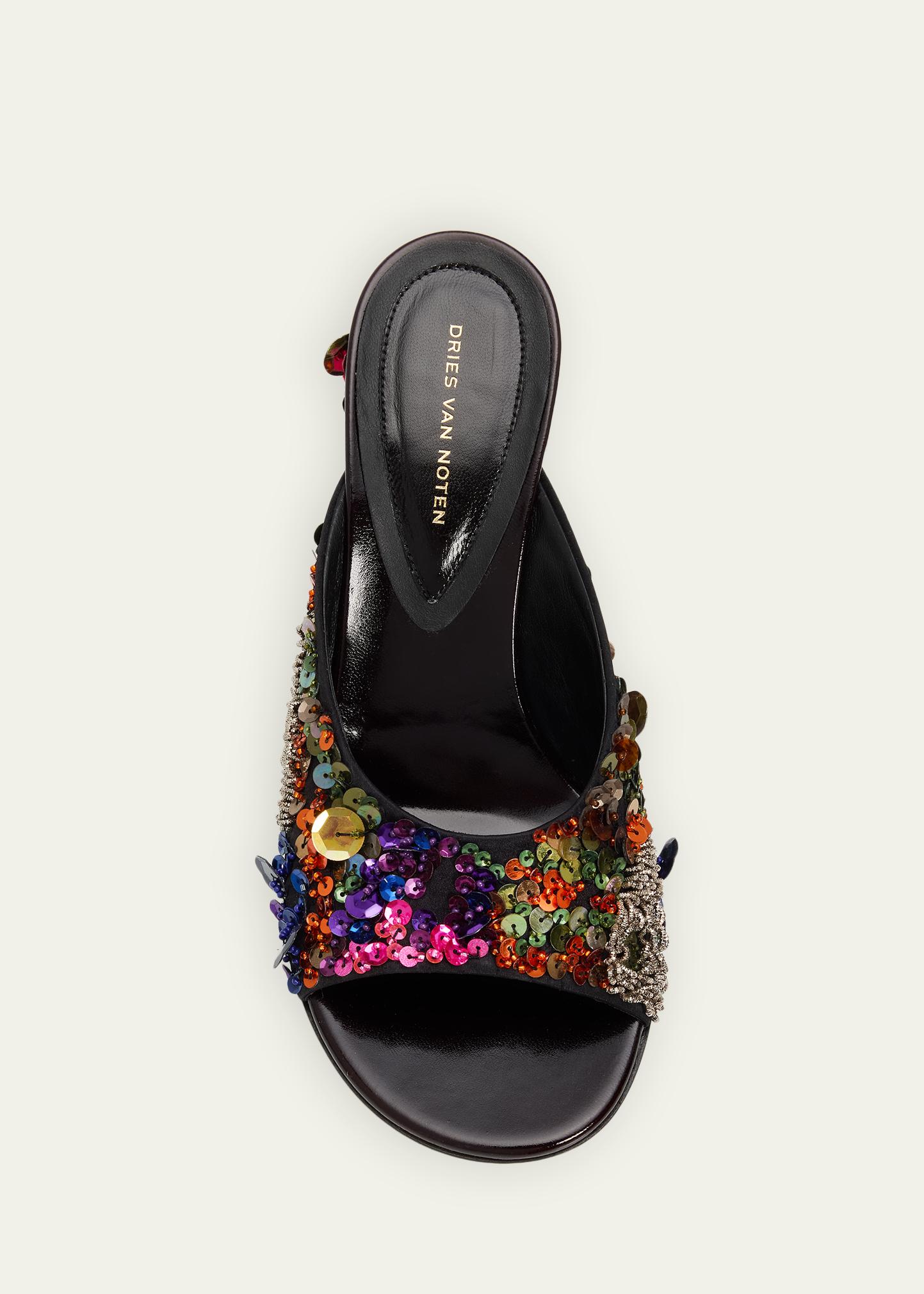 DRIES VAN NOTEN 2009ss スパンコール　 麻オールインワン Dries Van Noten 75mm Embellished Silk Wedge Mules - Bergdorf Goodman