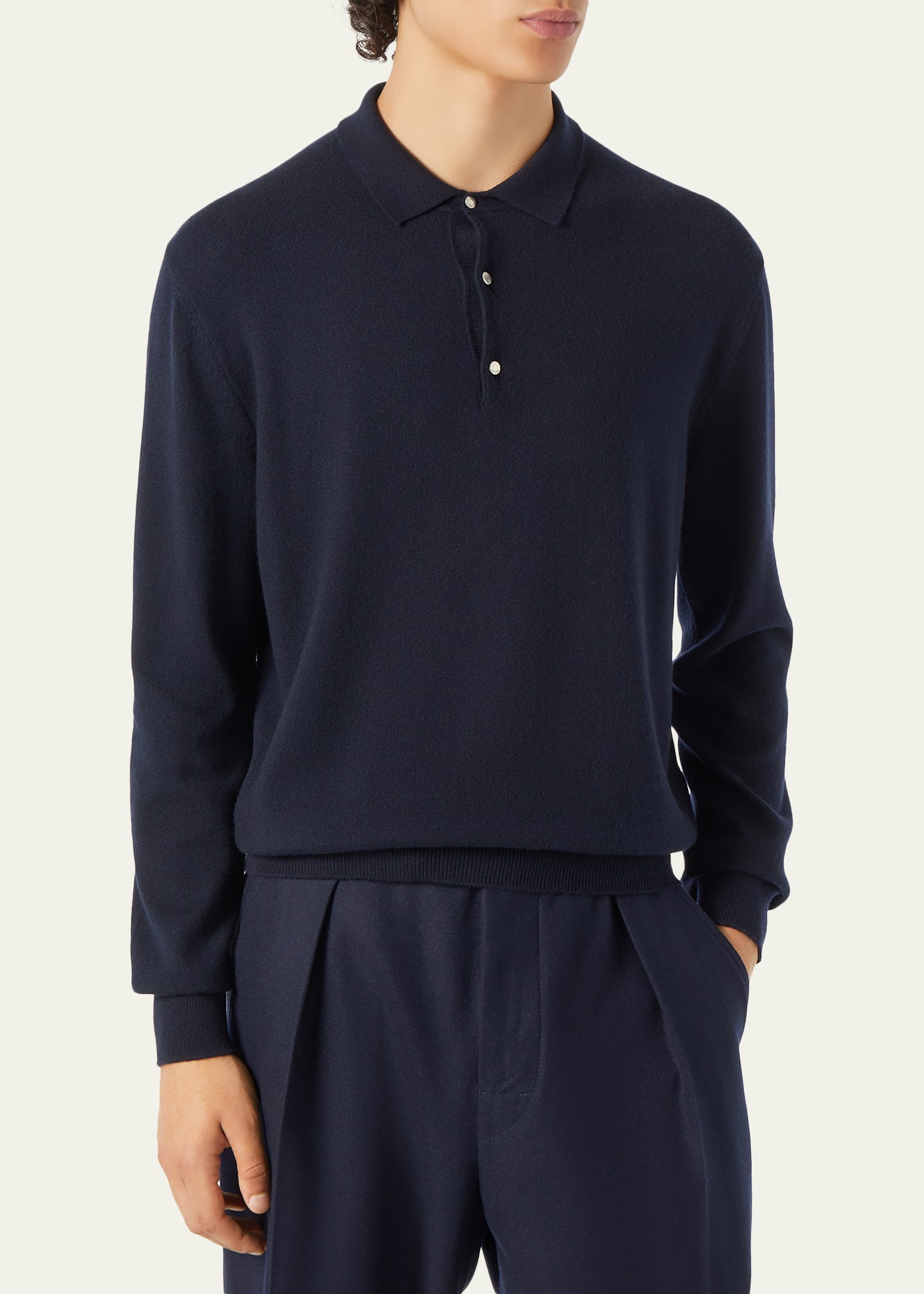 Loro Piana Men's Baby Cashmere Metal-Button Polo Sweater