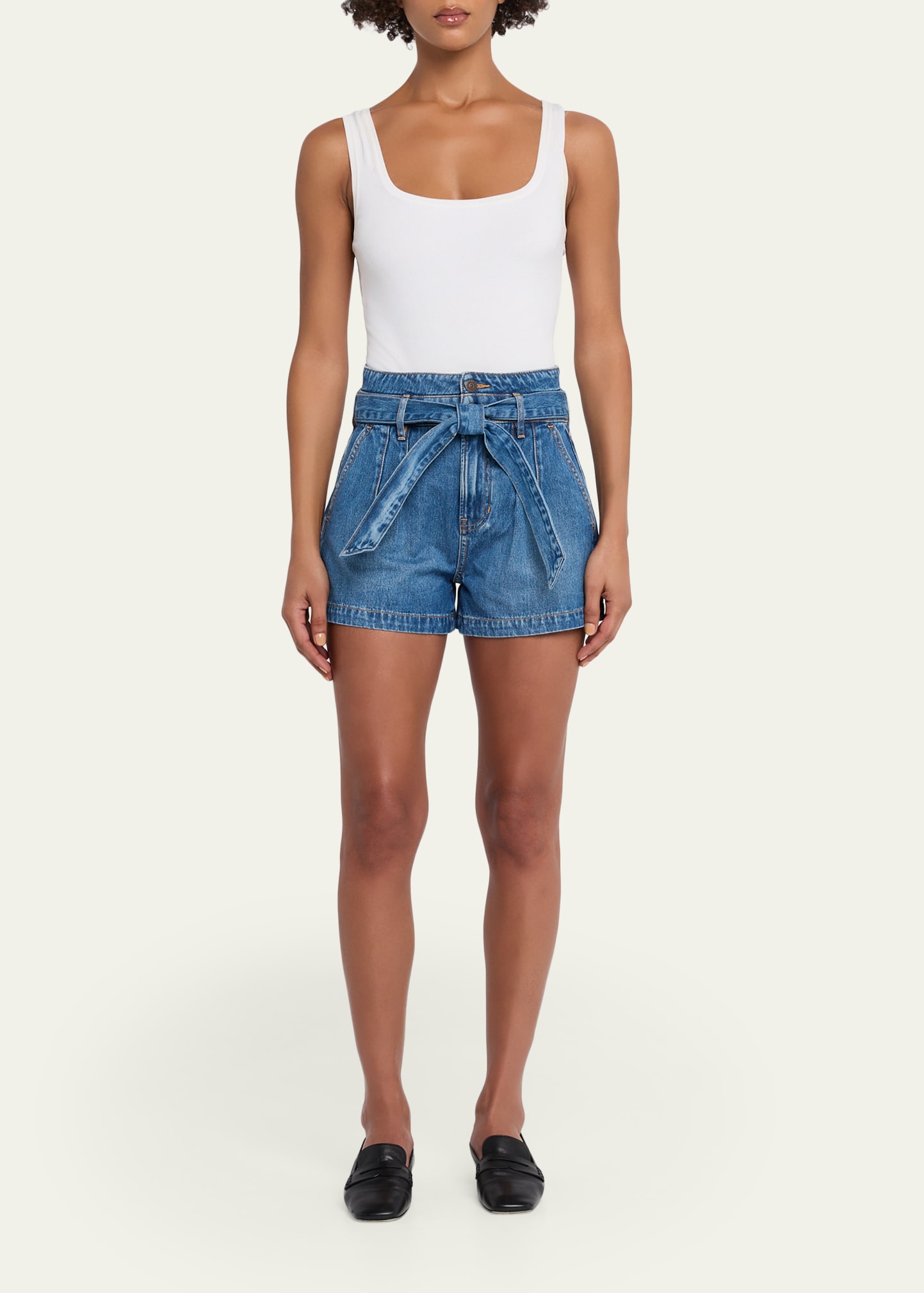 Veronica Beard Jaylen Belted Denim Shorts - Bergdorf Goodman