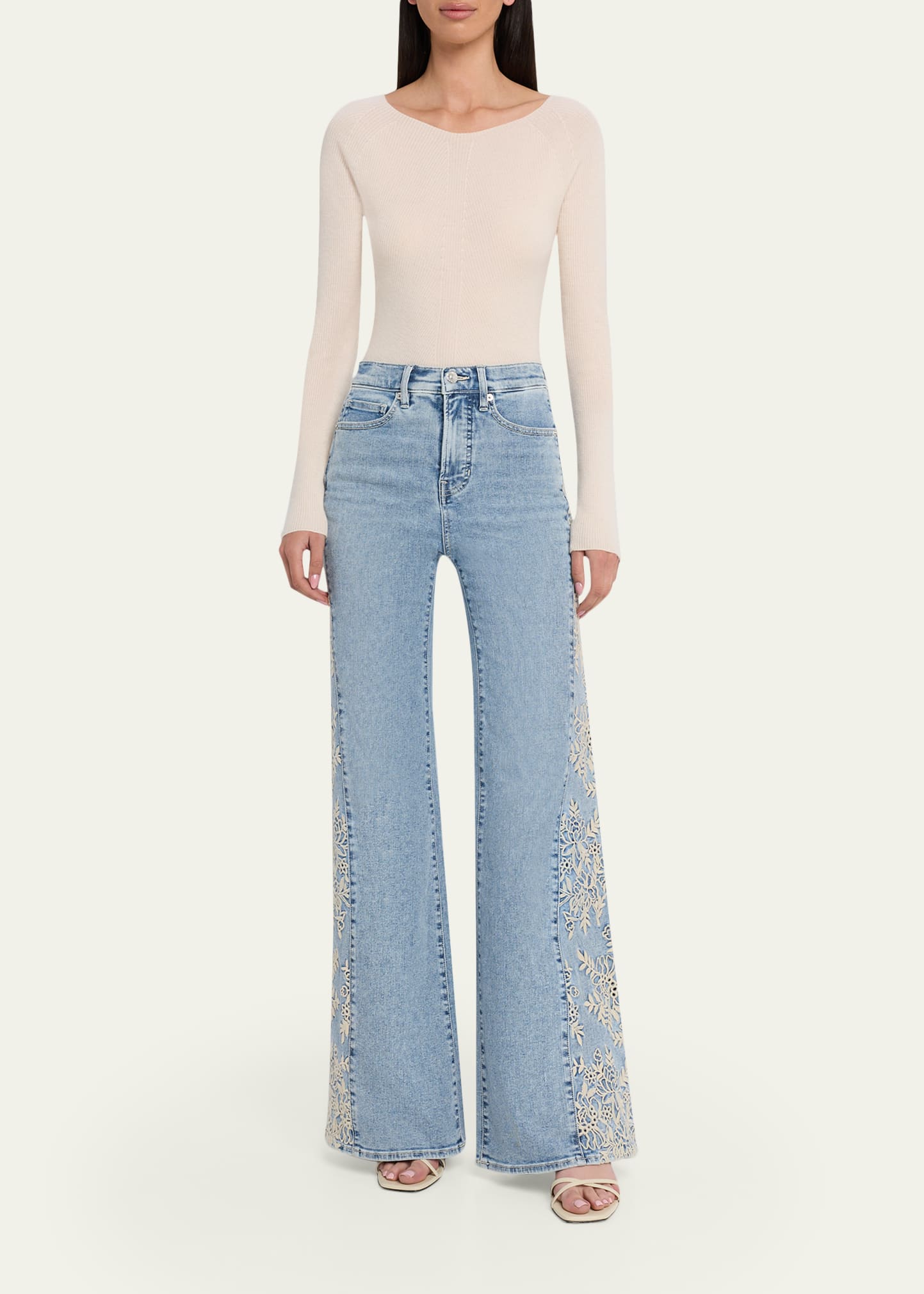 Veronica Beard Joplin Embroidered High-Rise Flare Jeans - Bergdorf