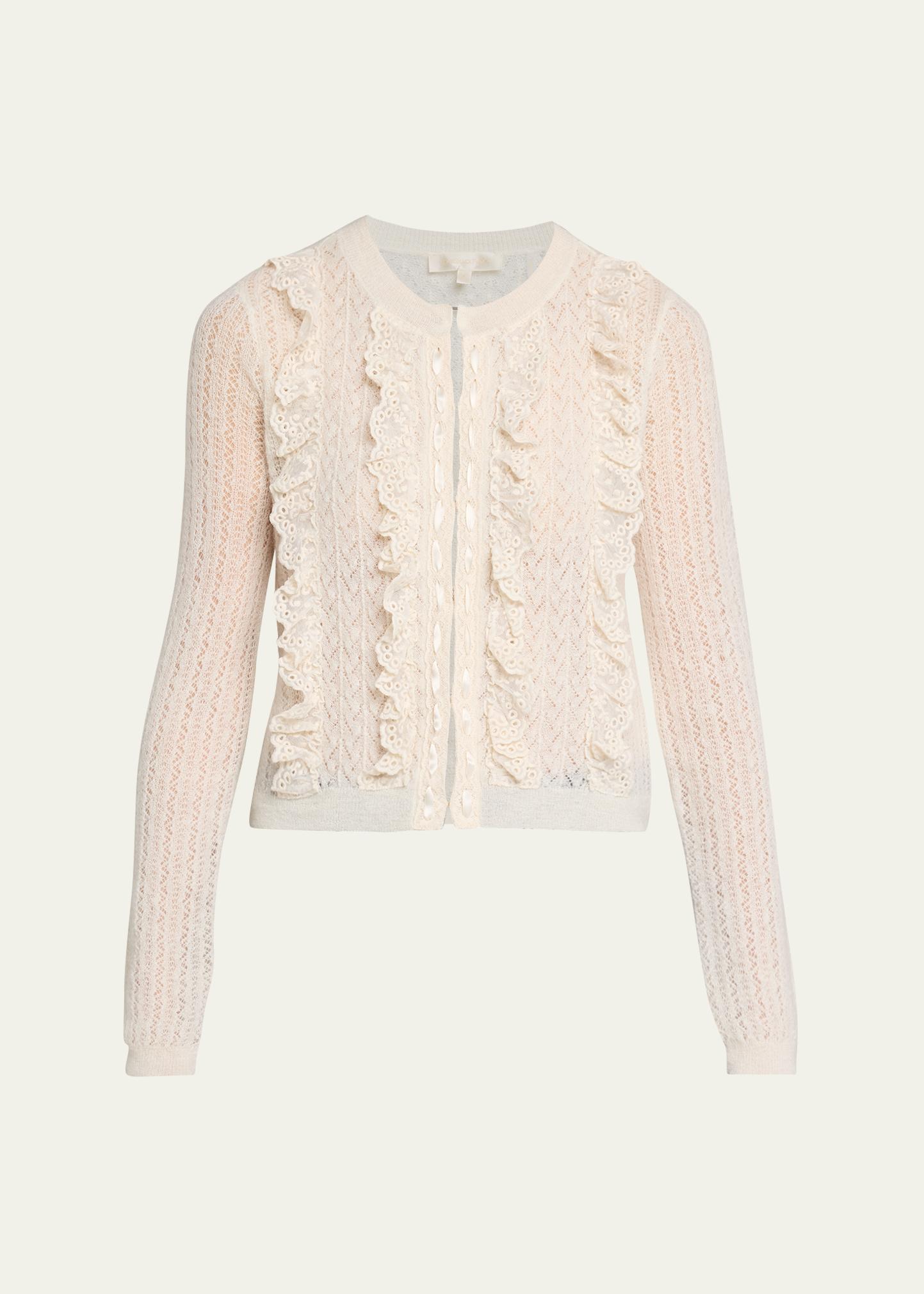 LoveShackFancy Melisse Eyelet Ruffle Cardigan - Bergdorf Goodman