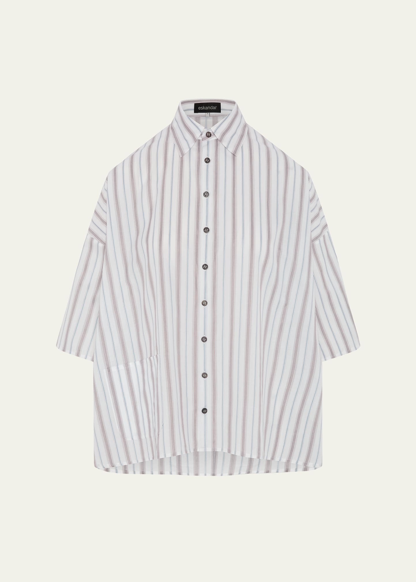 Eskandar Cotton Sloped Shoulder Wide A-Line Short Sleeve Shirt