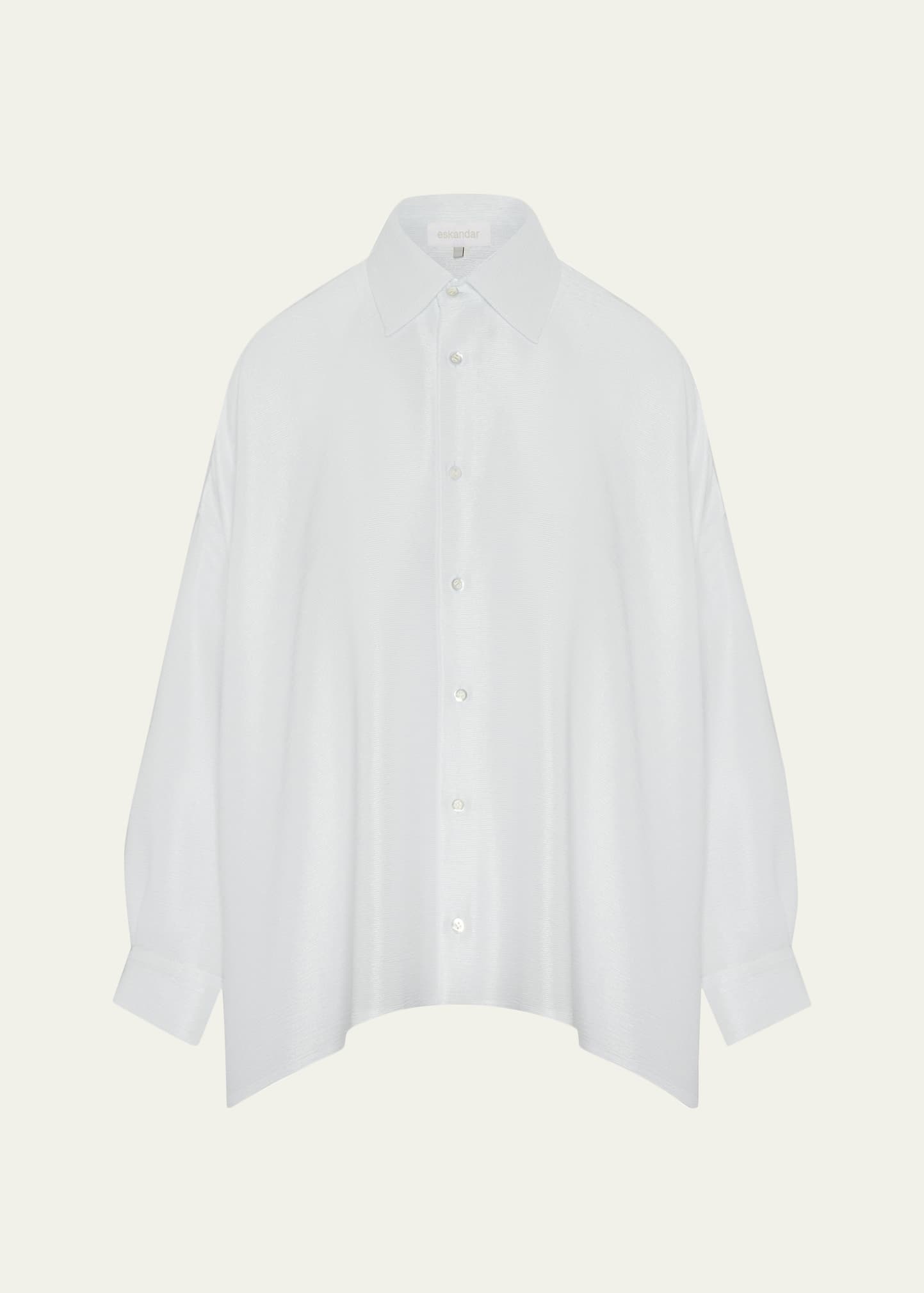 Eskandar Wide A-Line Shirt With Collar - Very Long Length