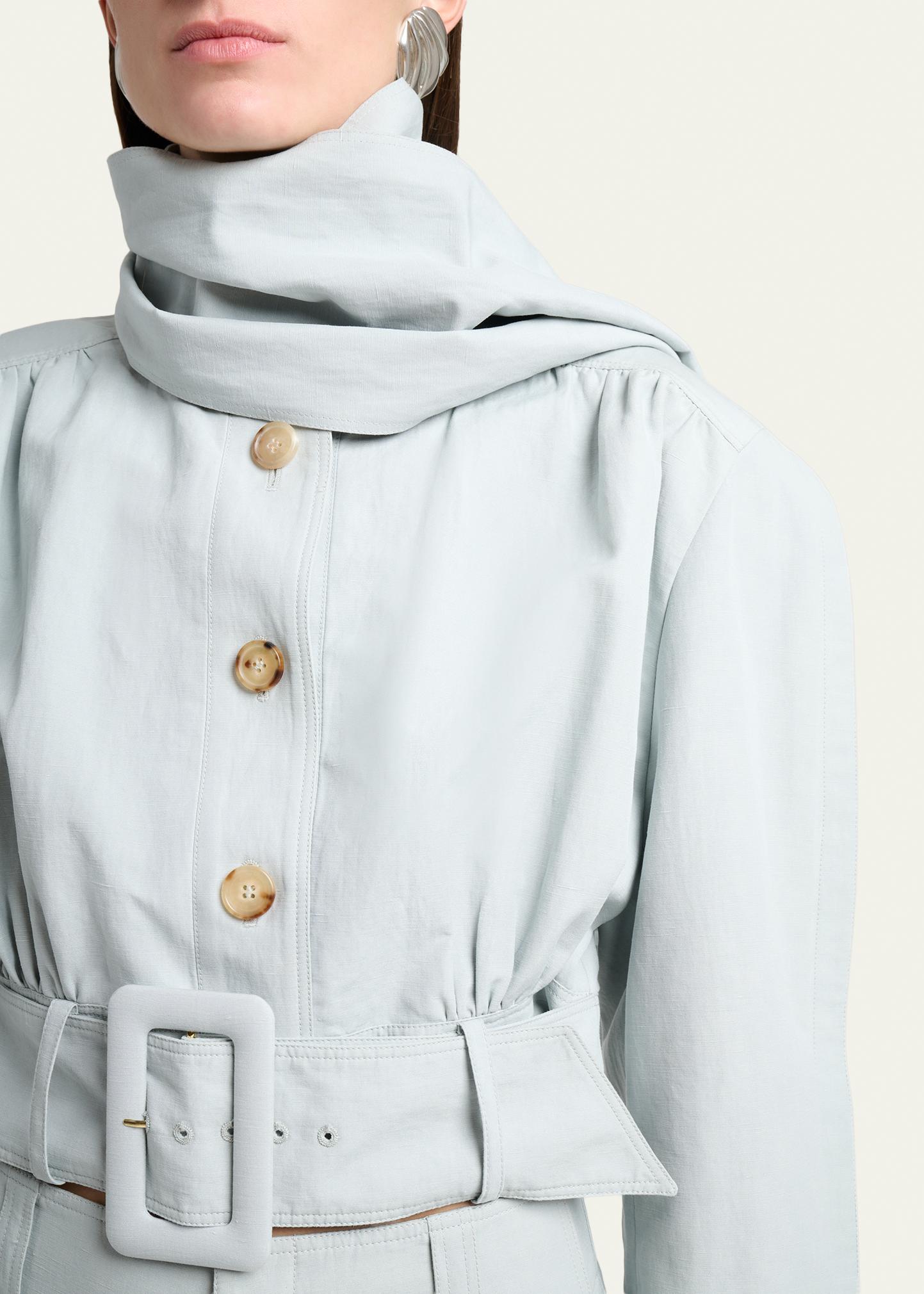 Chloe Neck-Scarf Belted Linen Crop Jacket - Bergdorf Goodman
