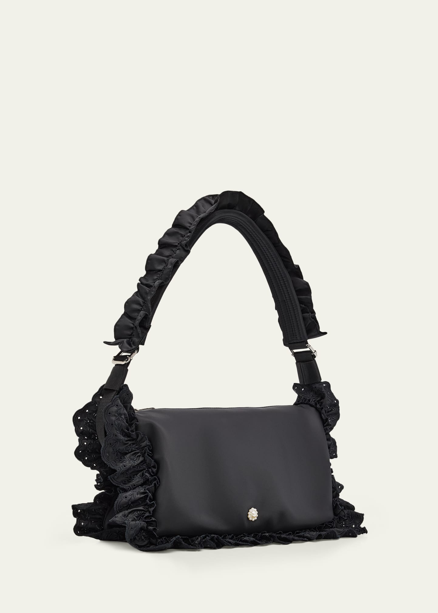 Simone Rocha Pillow Embroidered Ruffle-Trim Shoulder Bag