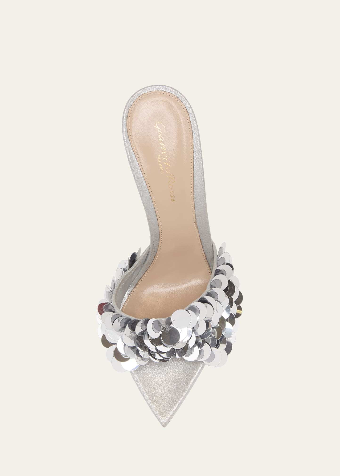 Gianvito Rossi ALISE シルバーミュール Gianvito Rossi 105mm Sequined Mesh Mule Sandals - Bergdorf Goodman