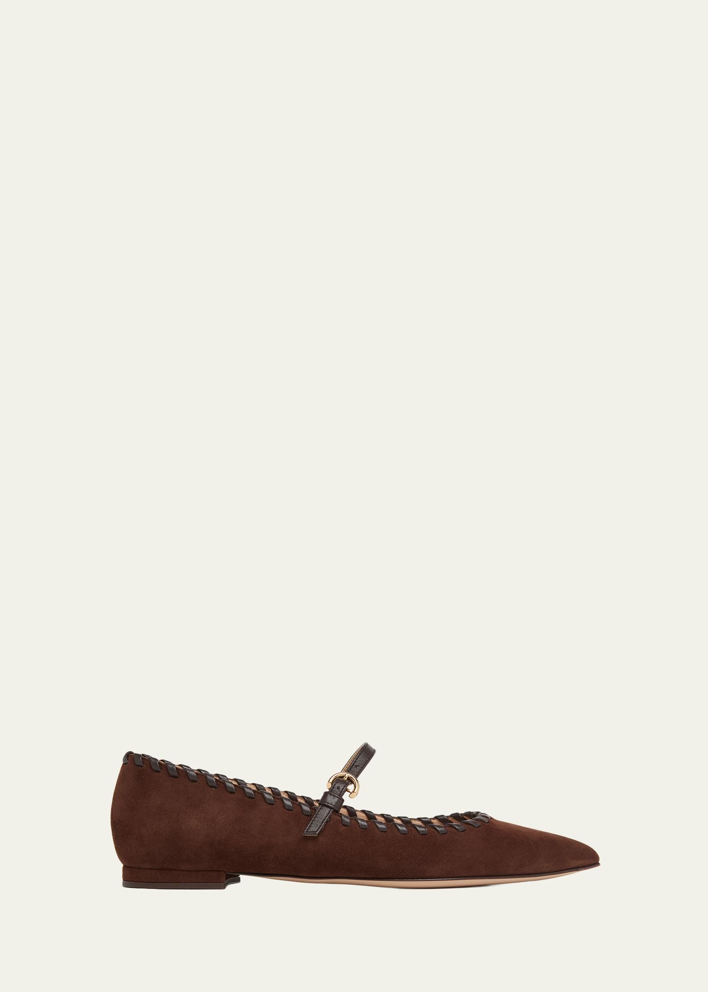 Gianvito Rossi Whipstitch Suede Pointed Ballerina Flats