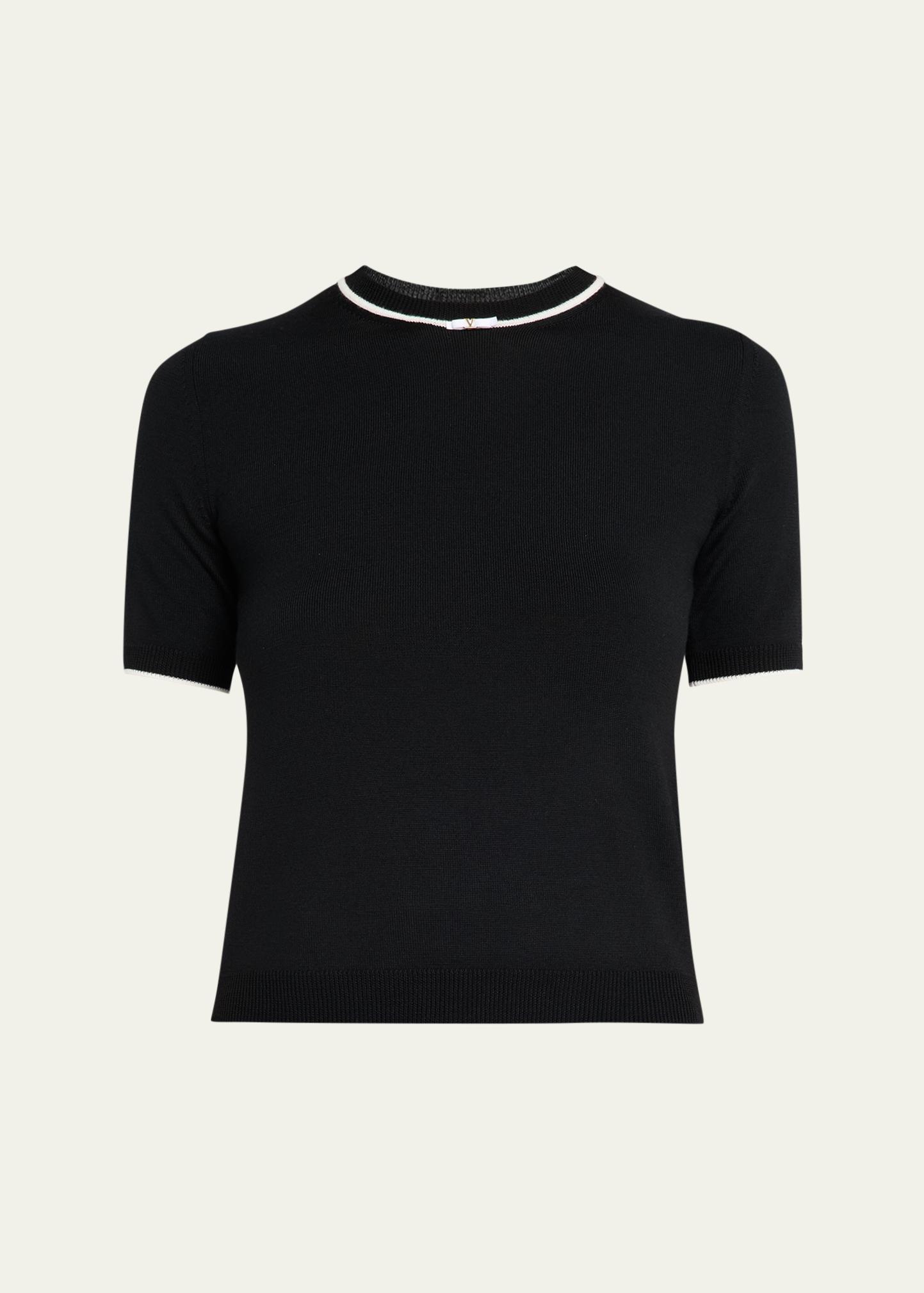 Valentino Garavani V-Logo Bow Short-Sleeve Wool Sweater - Bergdorf