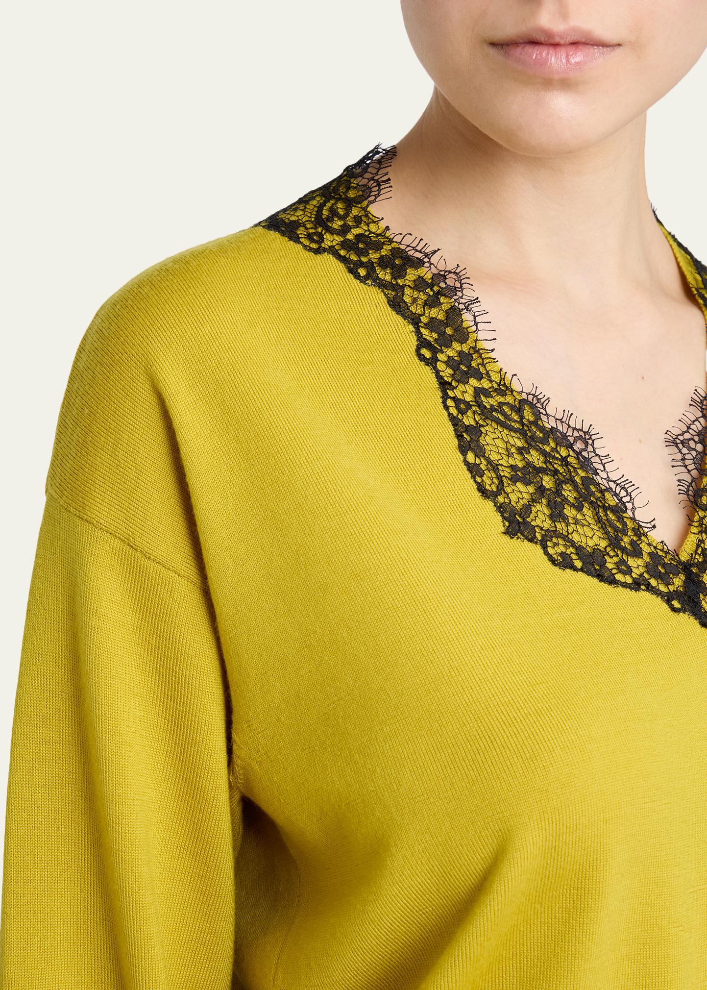 Valentino Garavani Lace-Trim V-Neck Cashmere Sweater - Bergdorf