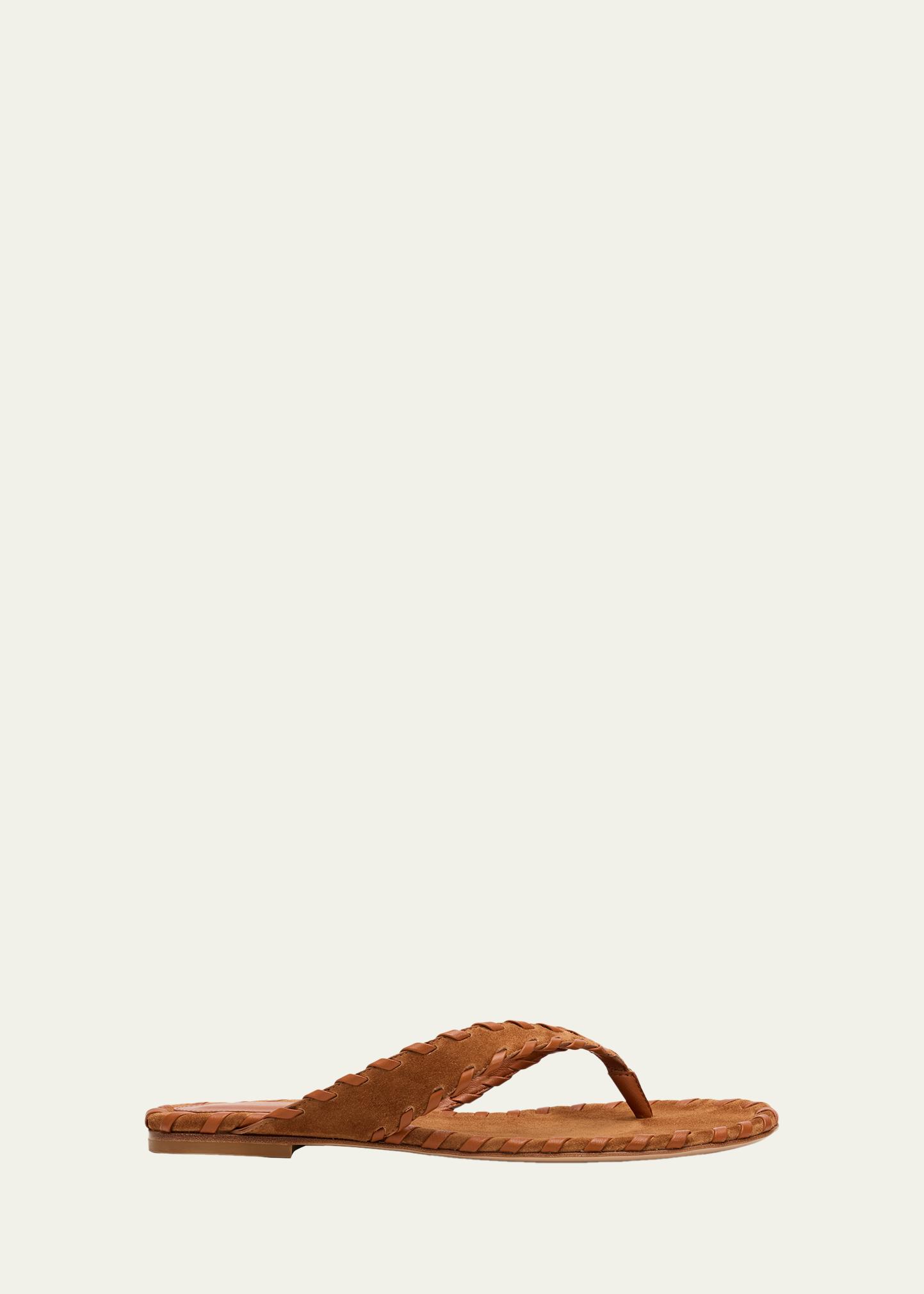 Gianvito Rossi Whipstitch Suede Thong Sandals