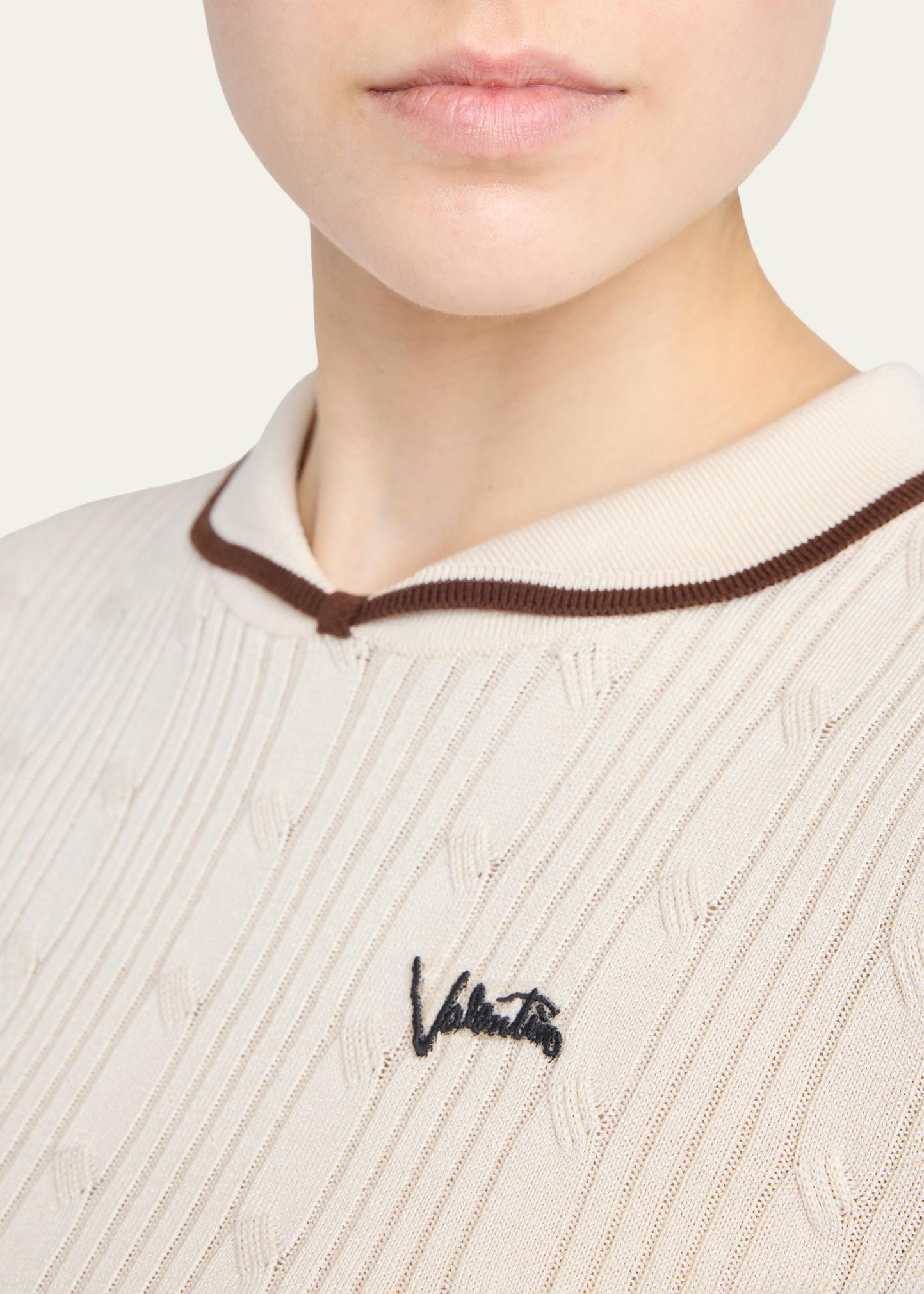 Valentino Garavani Cable Knit Crop Polo Sweater - Bergdorf Goodman