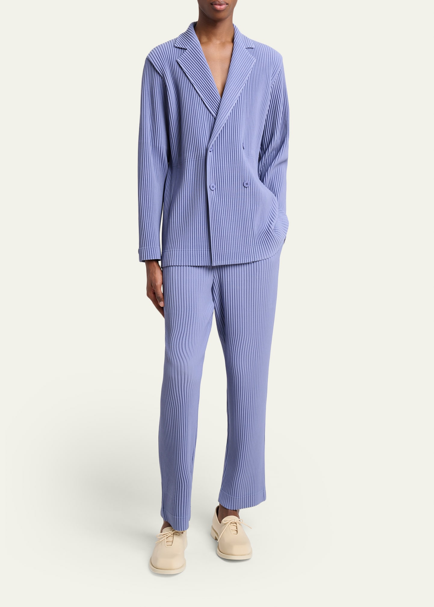 Homme Plisse Issey Miyake Men's Pleated Double-Breasted Blazer