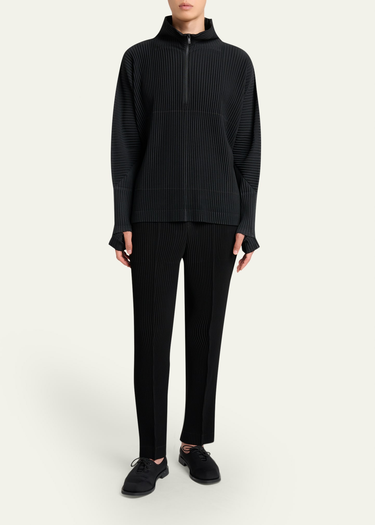 Homme Plisse Issey Miyake Men's Pleated Quarter-Zip Sweater