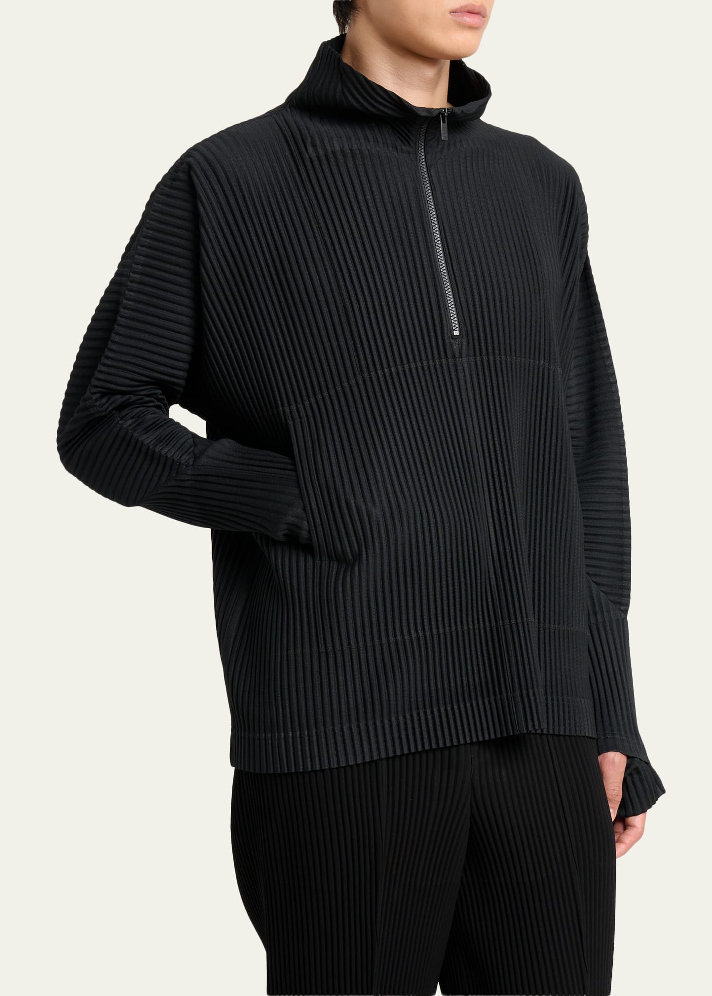 Homme Plisse Issey Miyake Men's Pleated Quarter-Zip Sweater