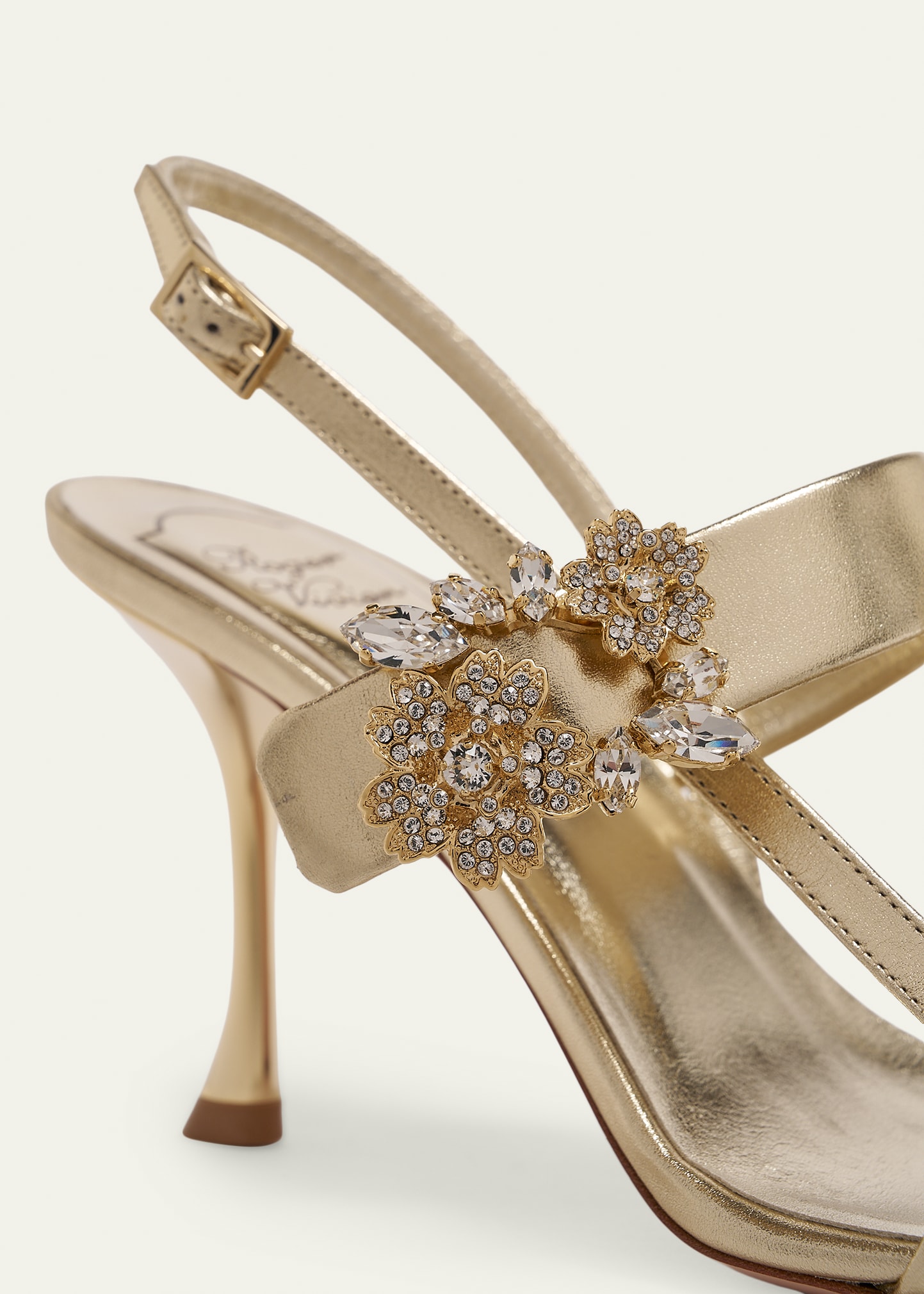 Roger Vivier Mini Bouquet Strass Buckle Metallic Leather Sandals