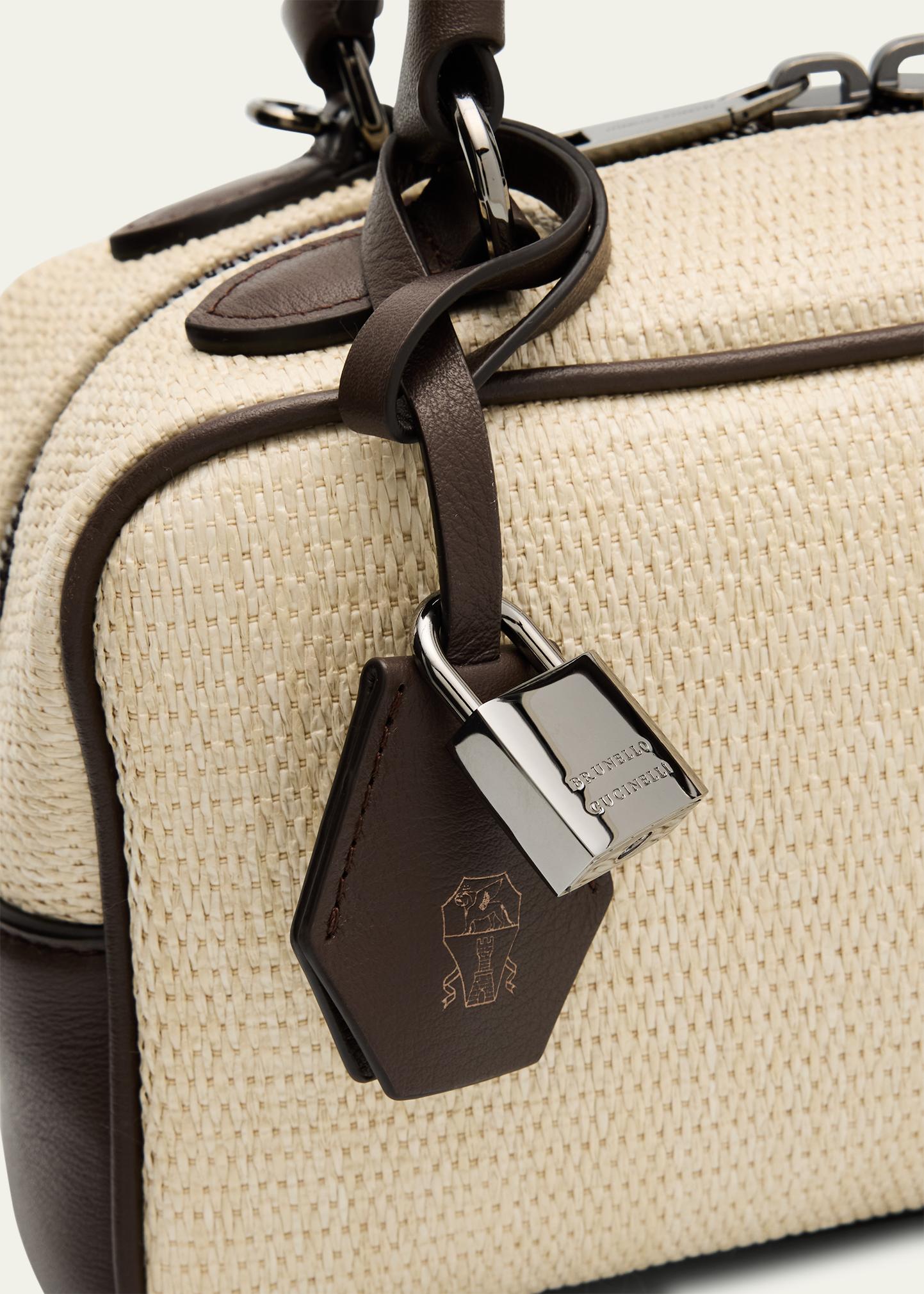 Brunello Cucinelli Explorer Techno Raffia & Leather Crossbody Bag