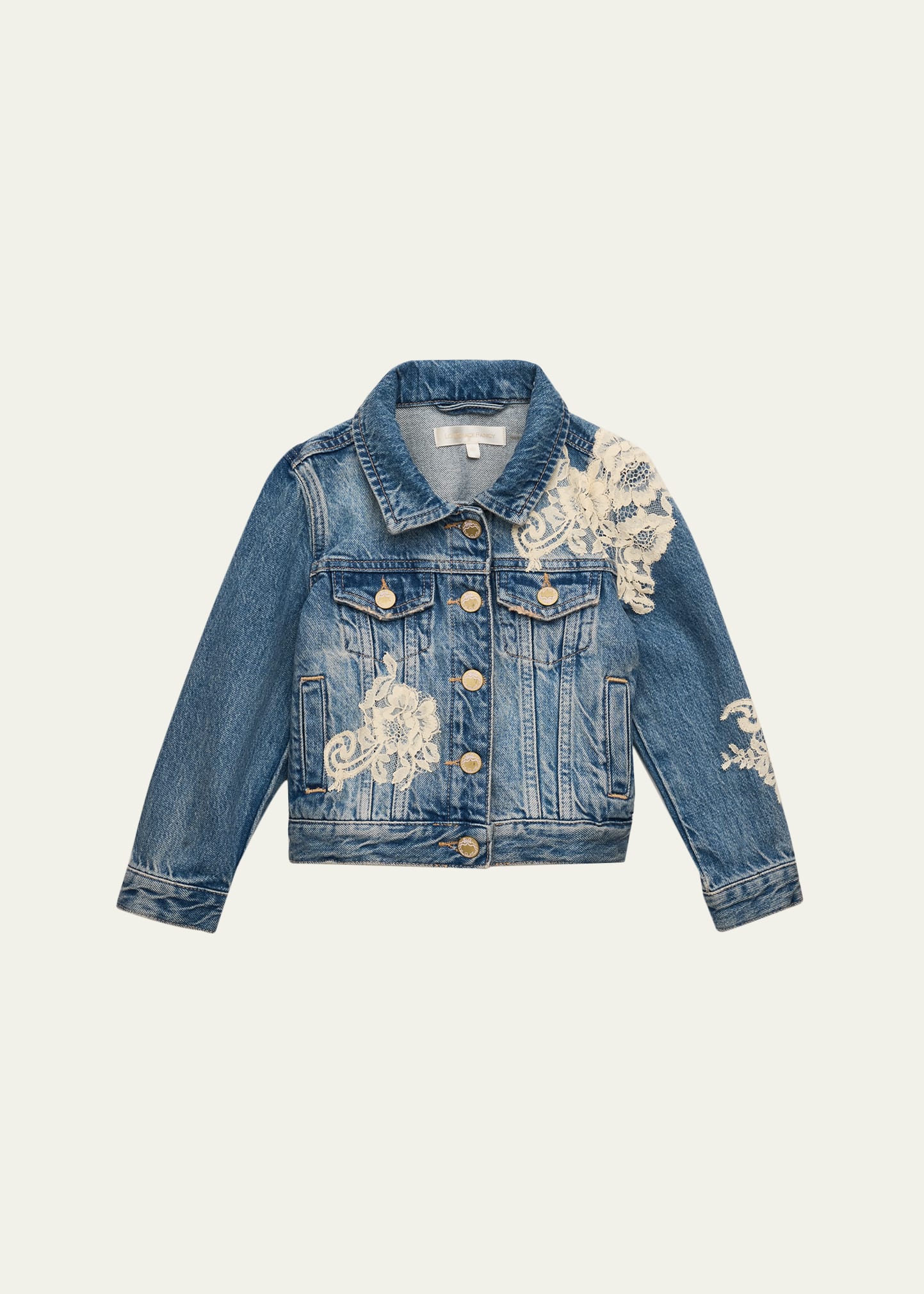 LoveShackFancy Girl's Lavina Lace Applique Denim Jacket, Size 2-6