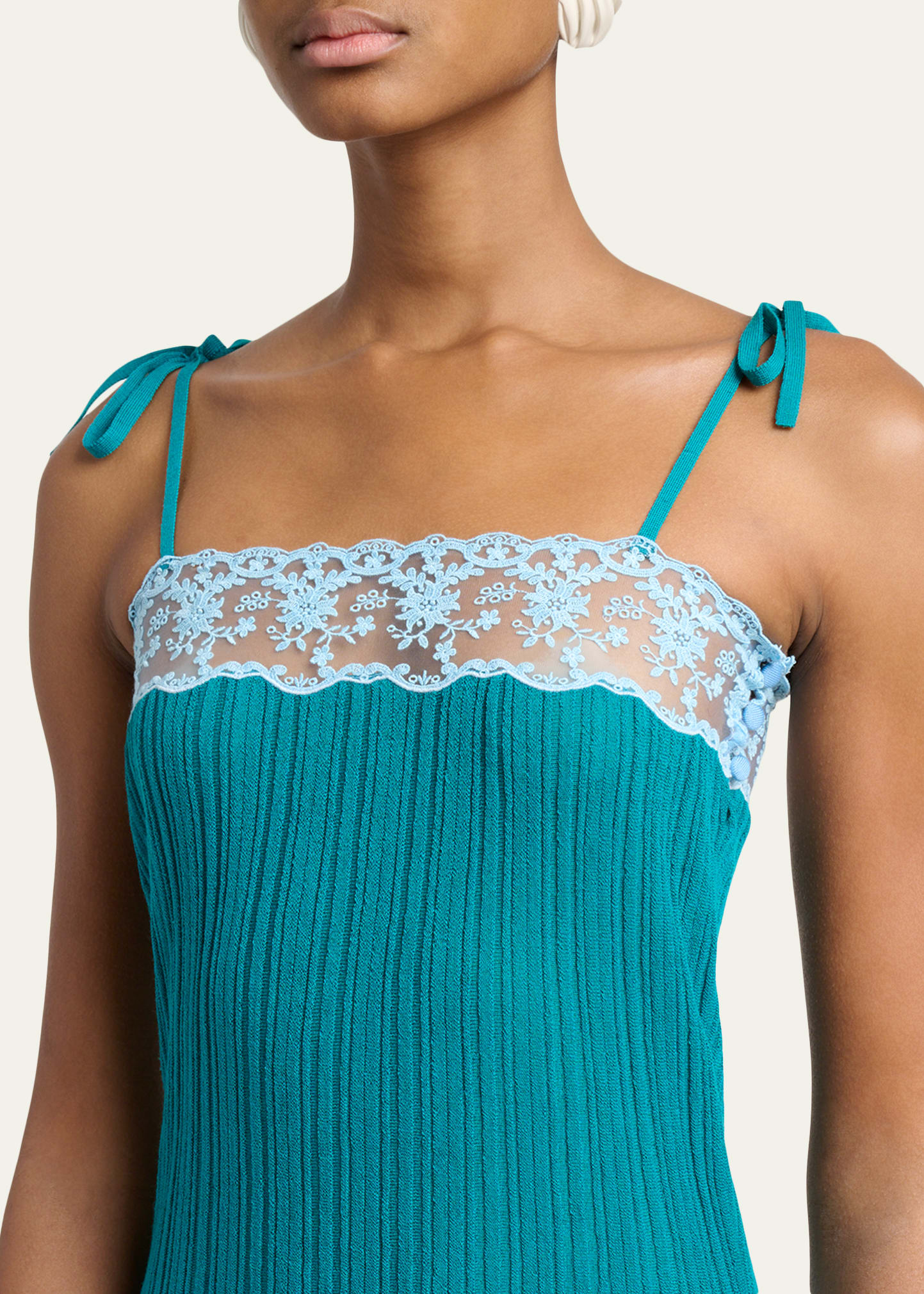 Chloe Lace-Trim Sleeveless Rib Knit Mini Dress - Bergdorf Goodman