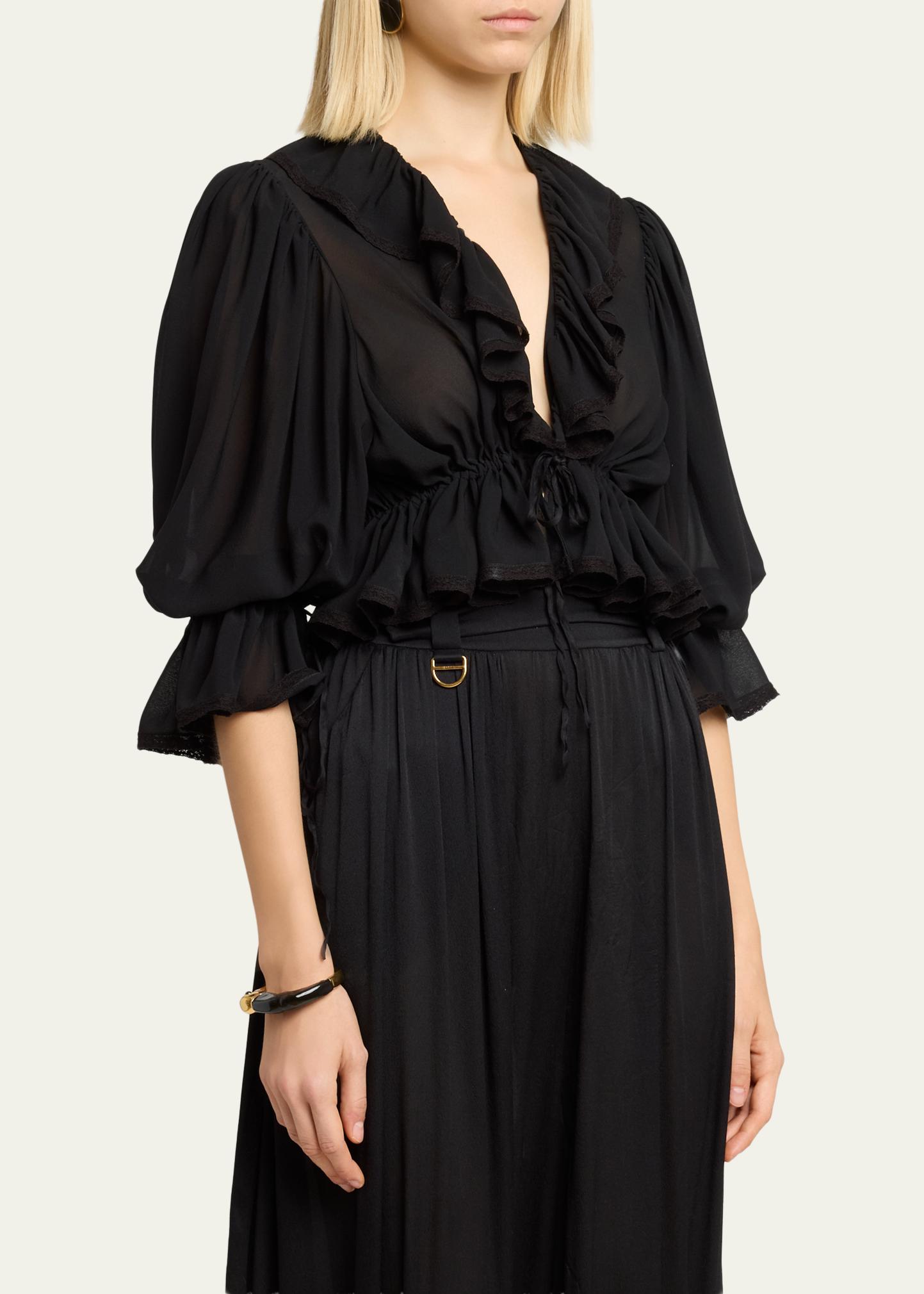 Chloe Tie Ruffle Silk Crop Top - Bergdorf Goodman