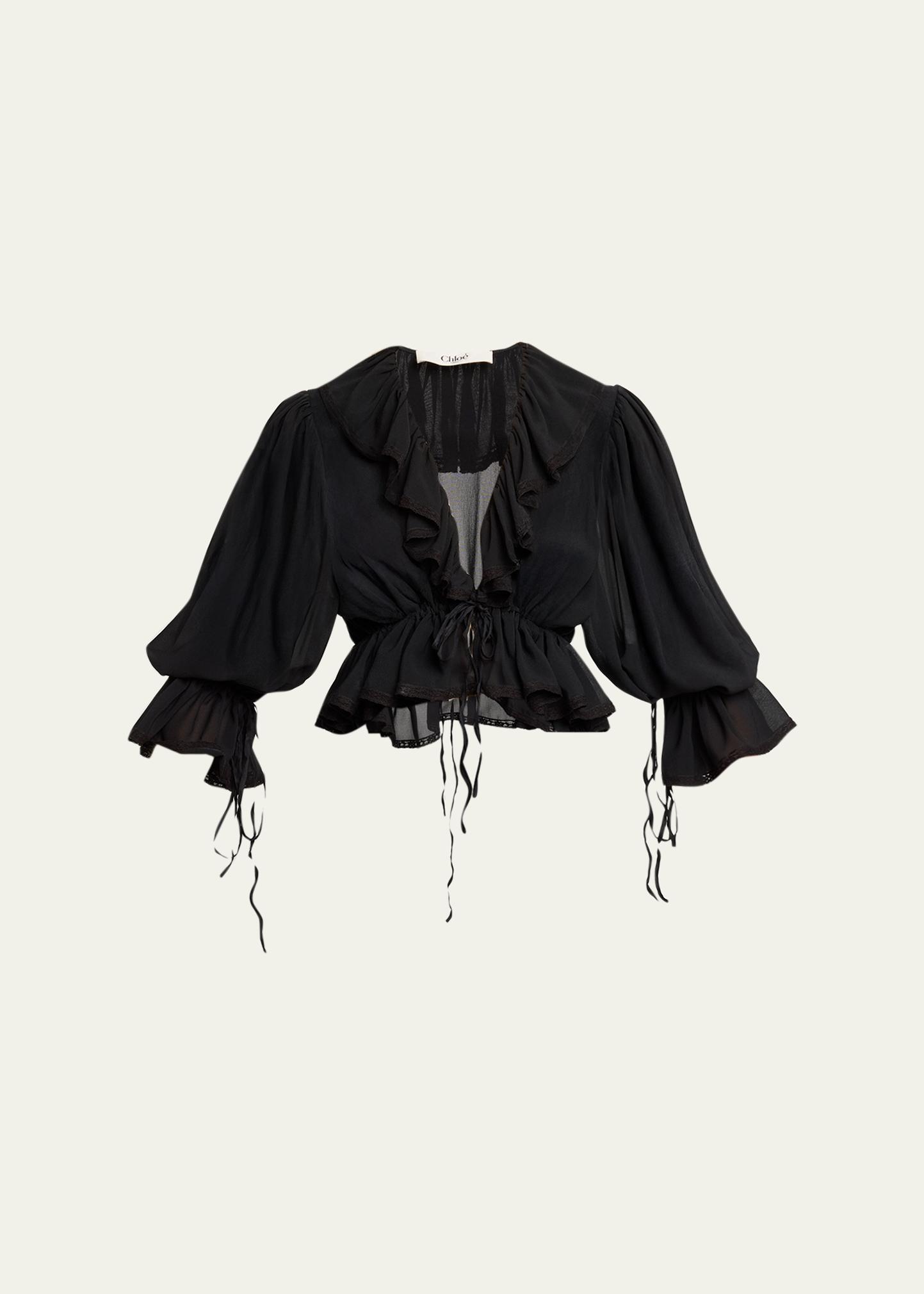 Chloe Tie Ruffle Silk Crop Top - Bergdorf Goodman