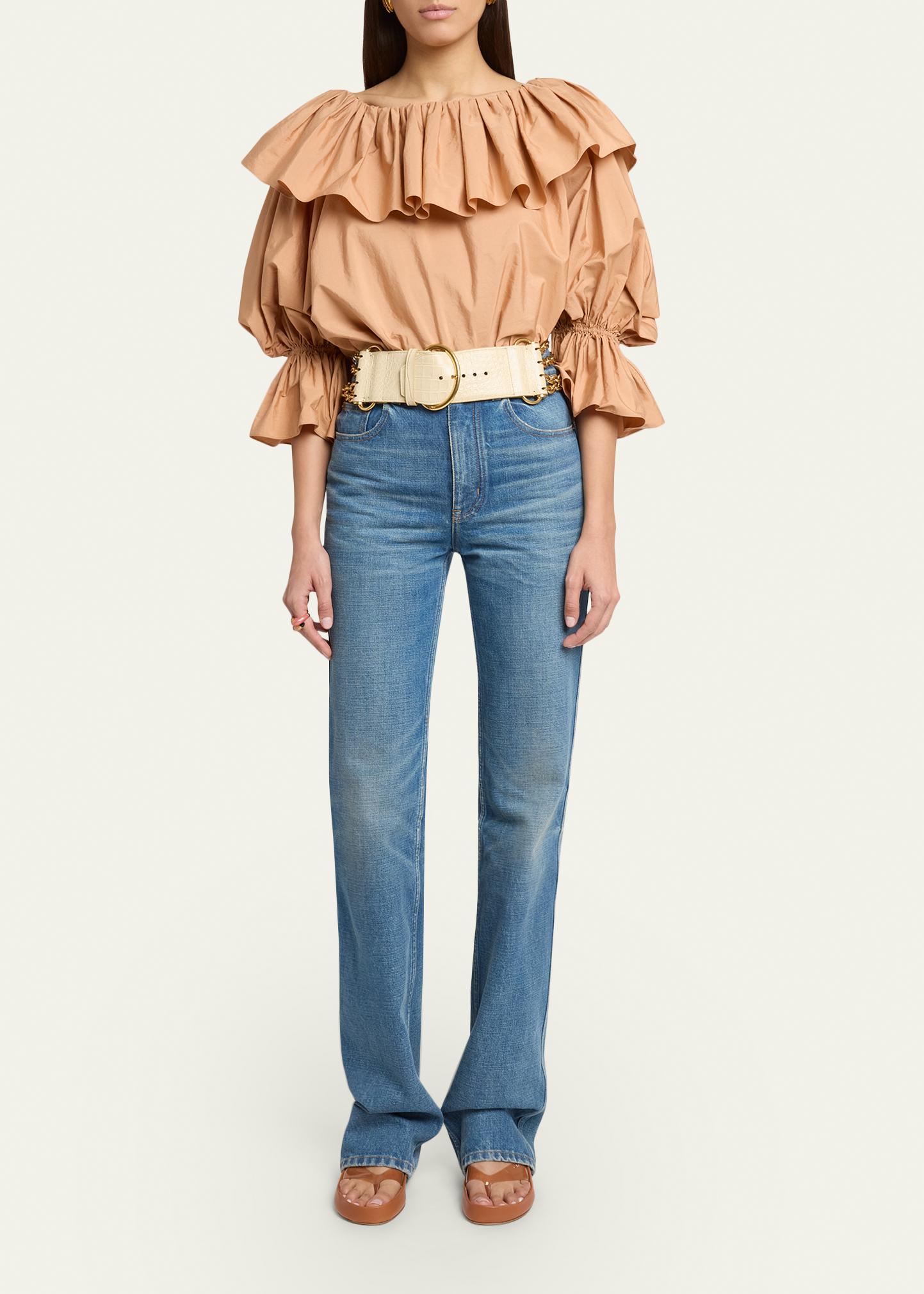 Chloe Ruffle Balloon-Sleeve Cotton Top - Bergdorf Goodman