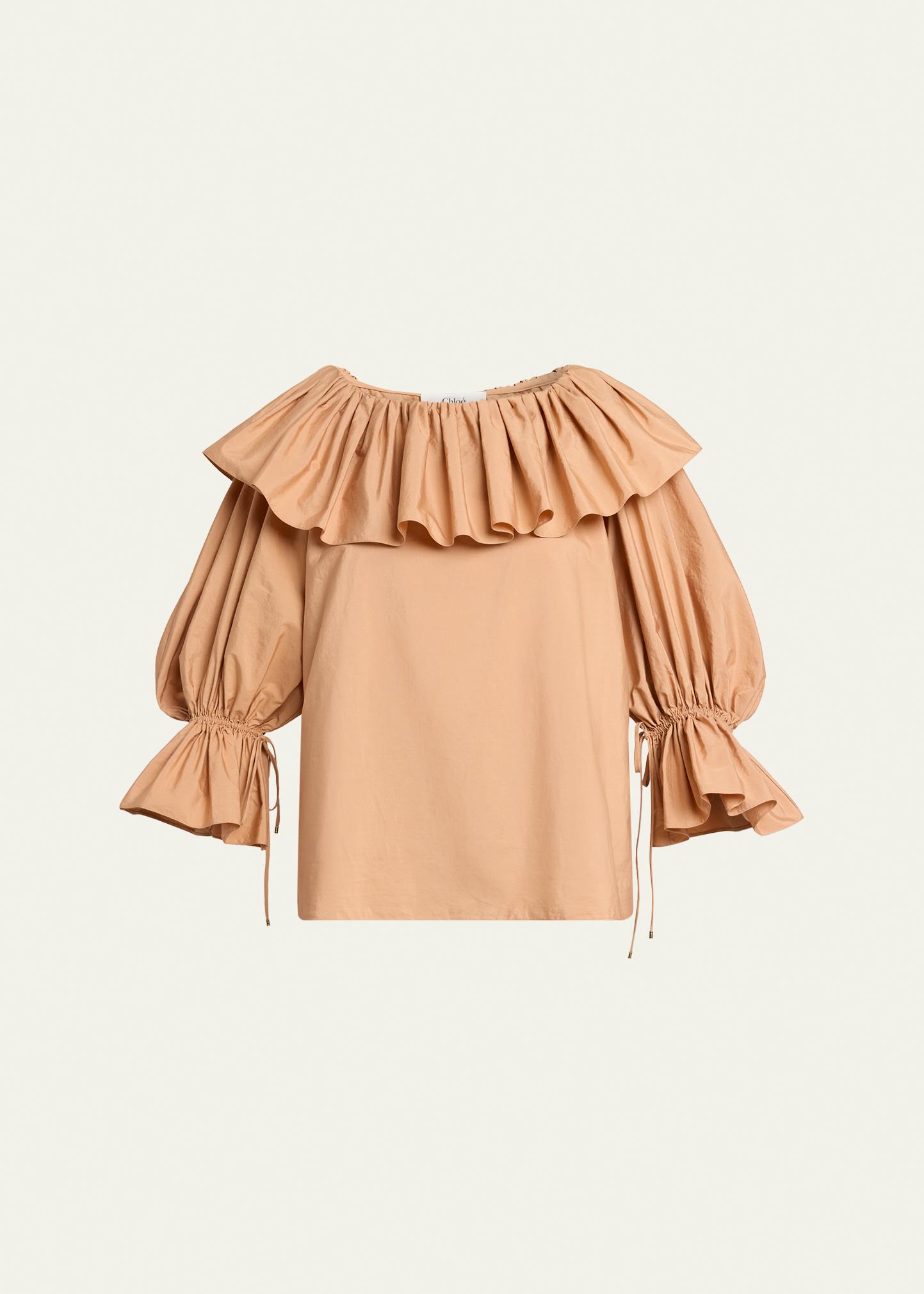 Chloe Ruffle Balloon-Sleeve Cotton Top - Bergdorf Goodman