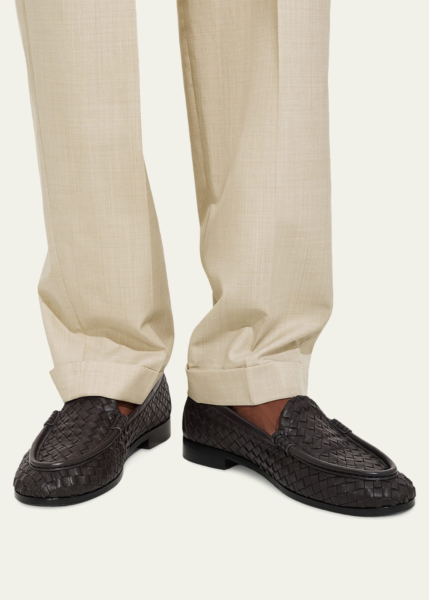 Bottega Veneta Men's Silenzio Intrecciato Napa Leather Loafers