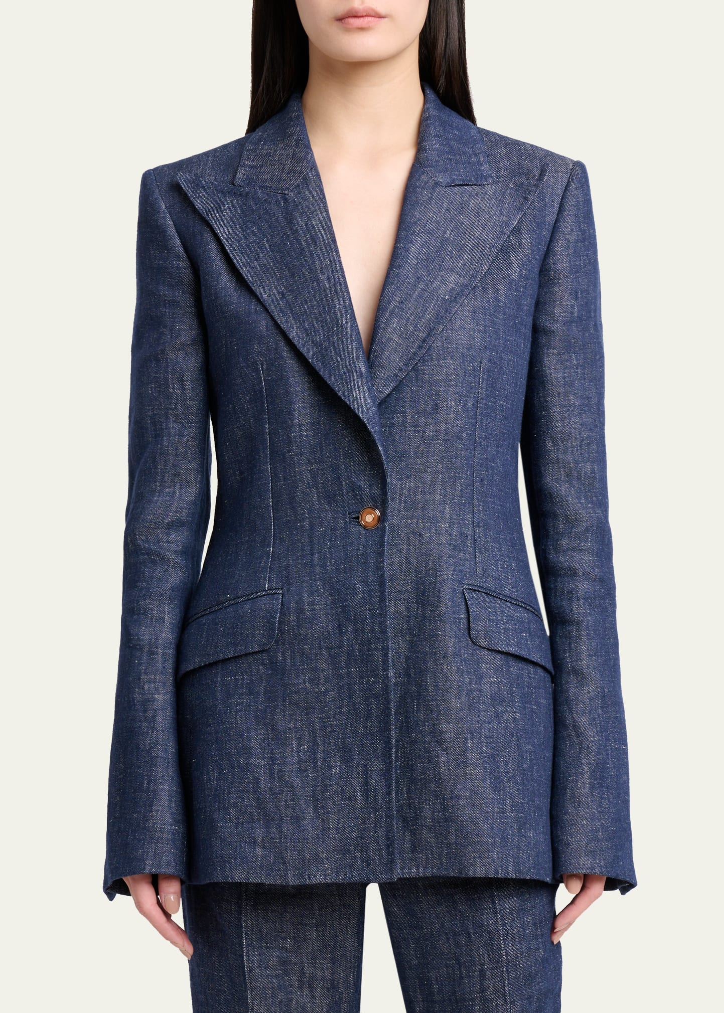 Gabriela Hearst Leiva Linen Single-Breasted Blazer Jacket