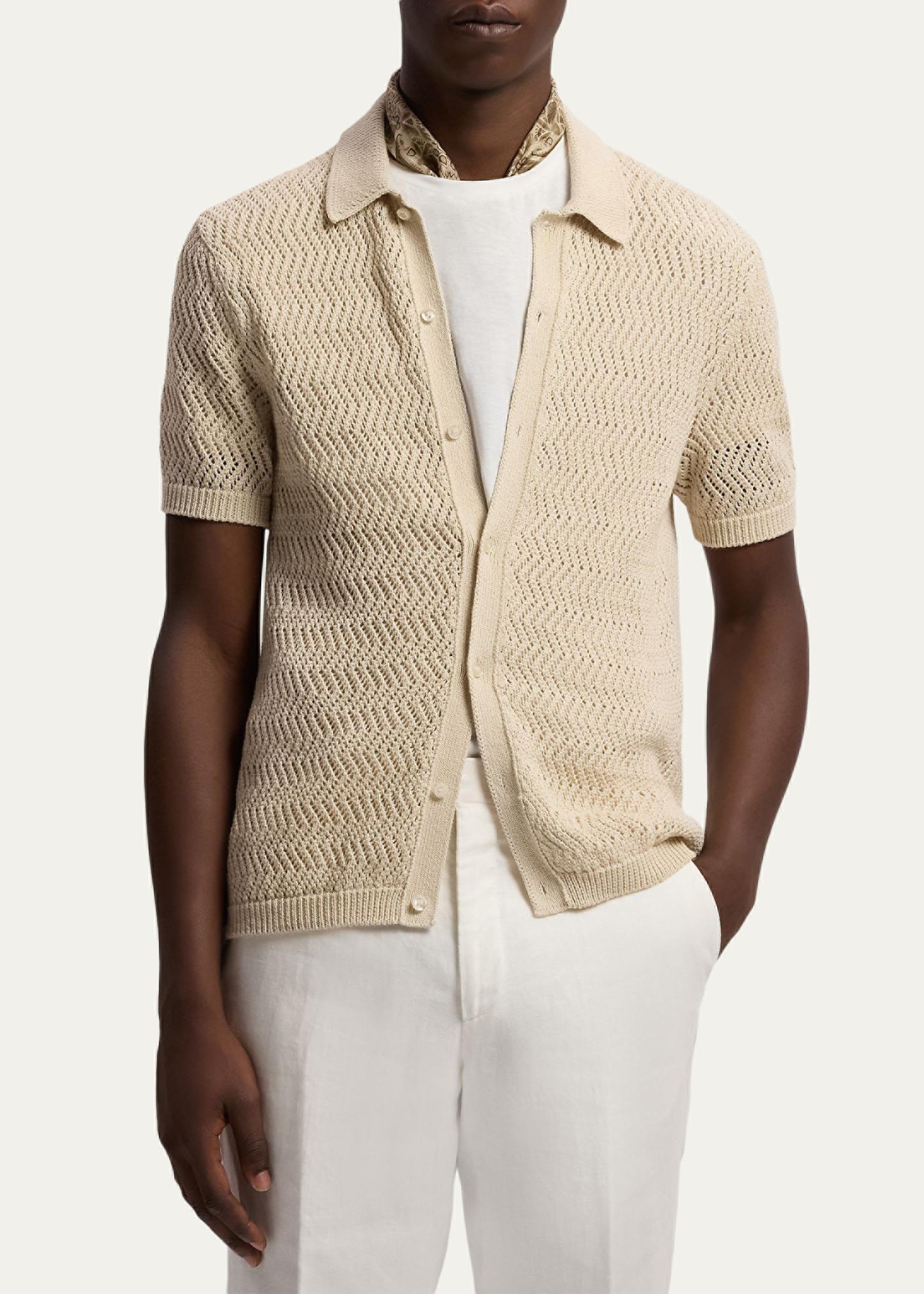 Ralph Lauren Purple Label Textured Cotton Short-Sleeve Cardigan