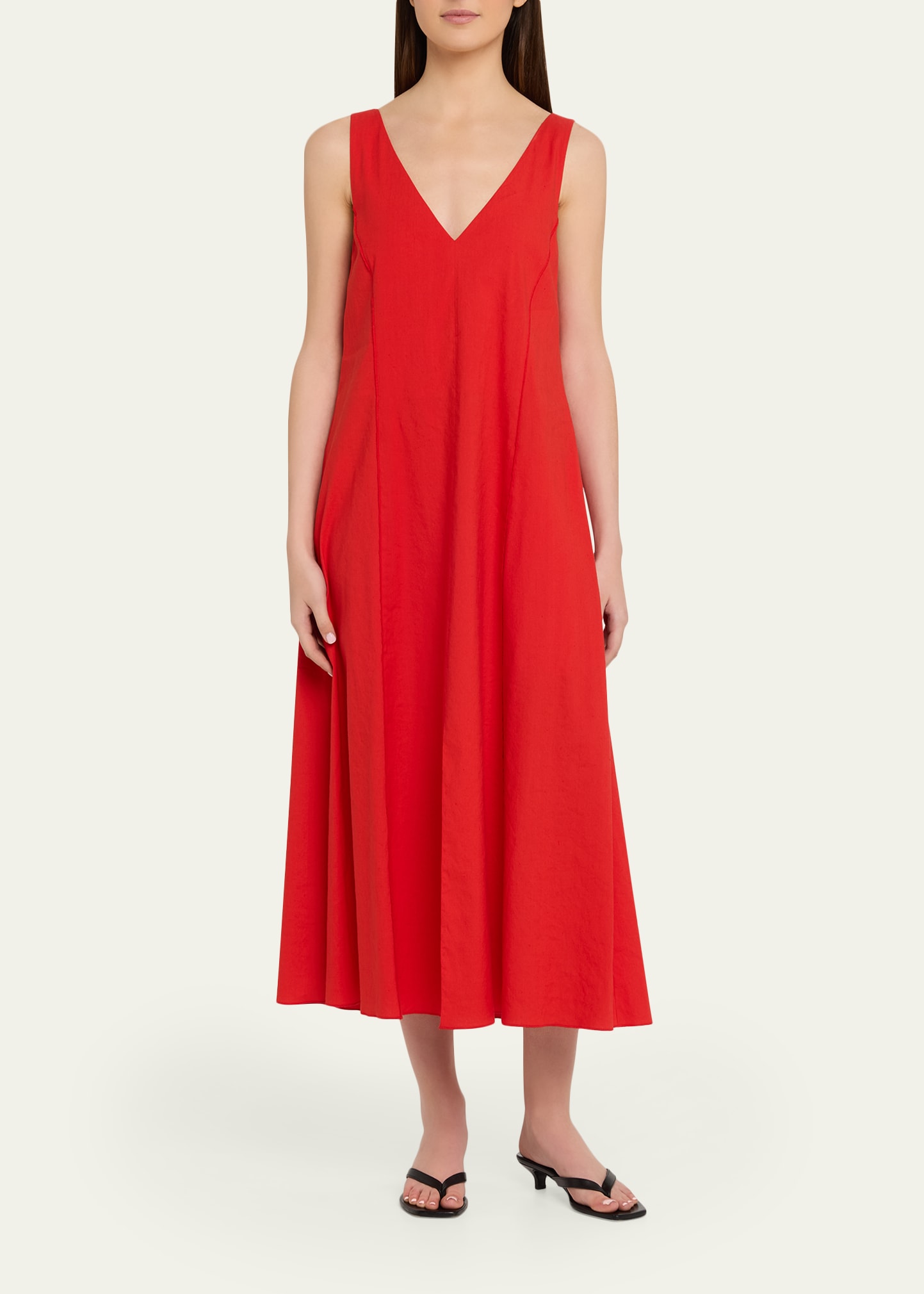 Vince V-Neck Linen Midi Dress - Bergdorf Goodman