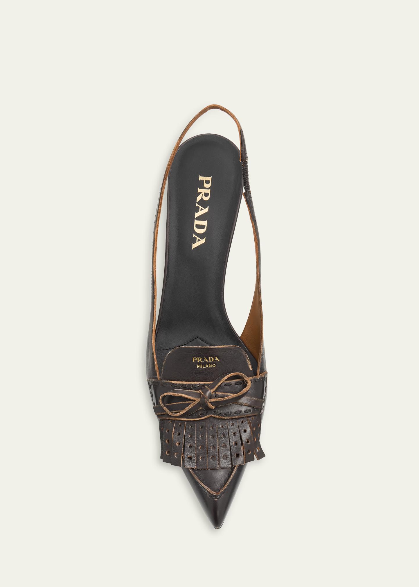 Prada 55mm Brushed Leather Slingback Pumps - Bergdorf Goodman