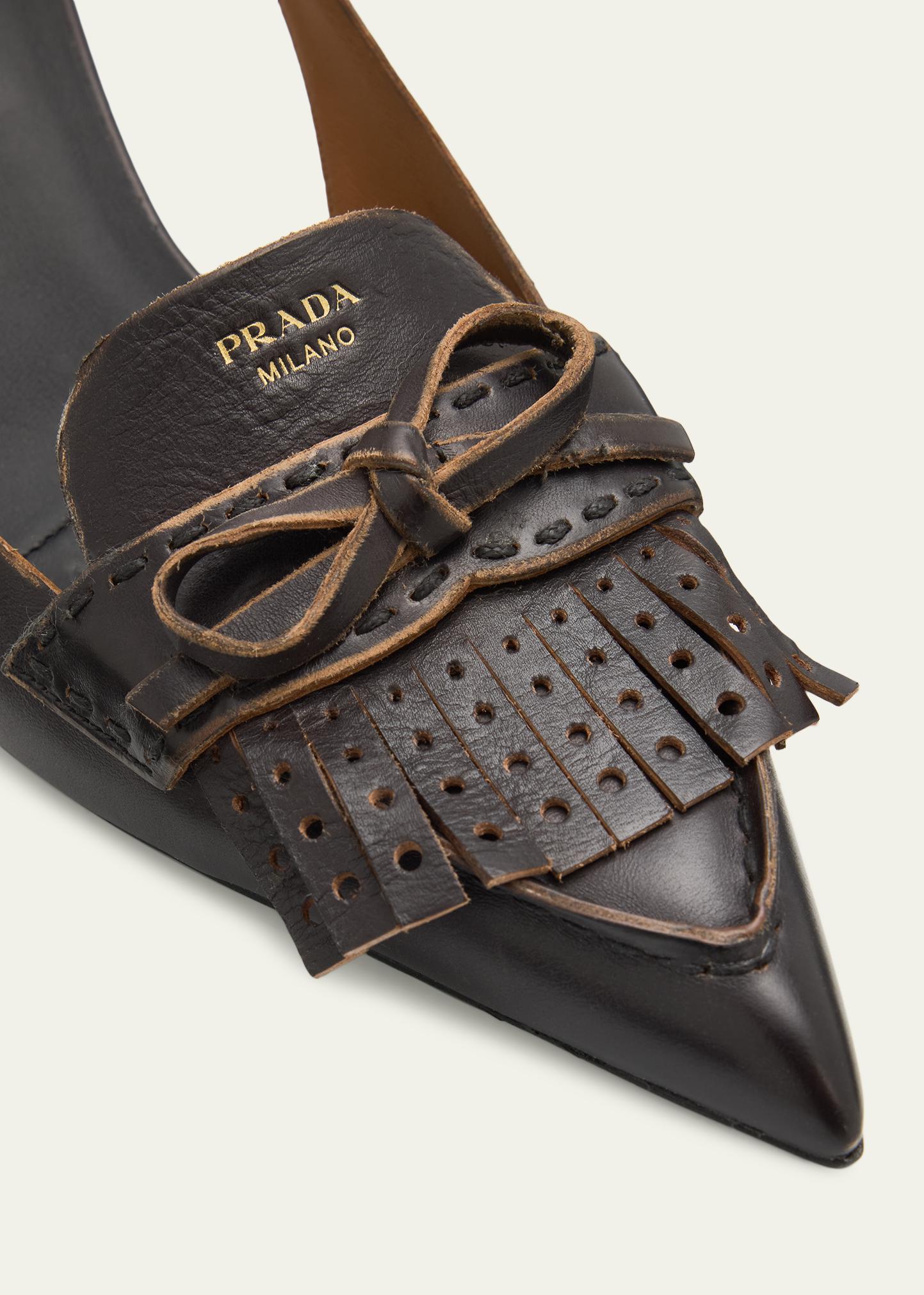 Prada 55mm Brushed Leather Slingback Pumps - Bergdorf Goodman