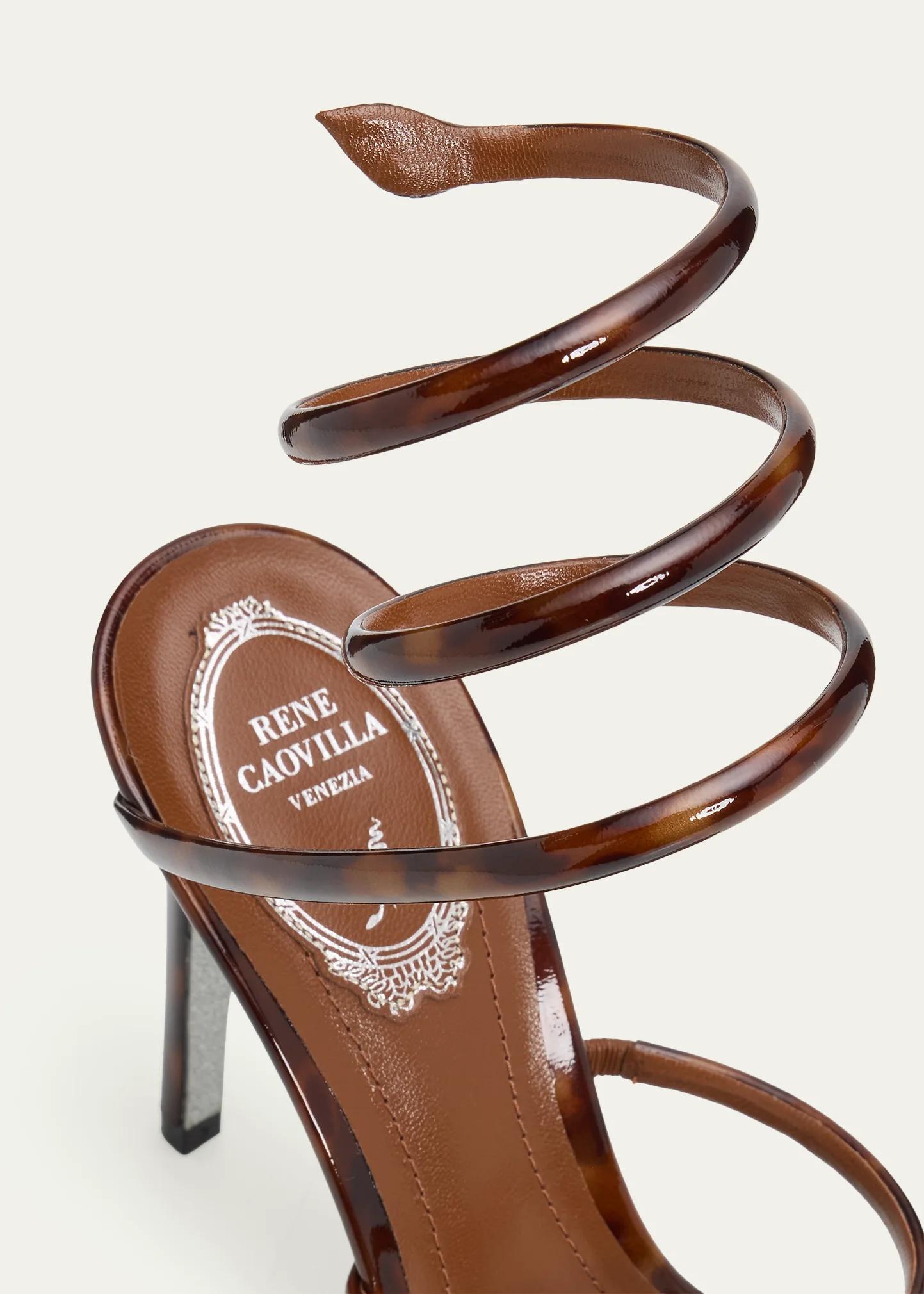 Rene Caovilla 105mm Cleo Tortoiseshell Patent Leather Snake-Wrap