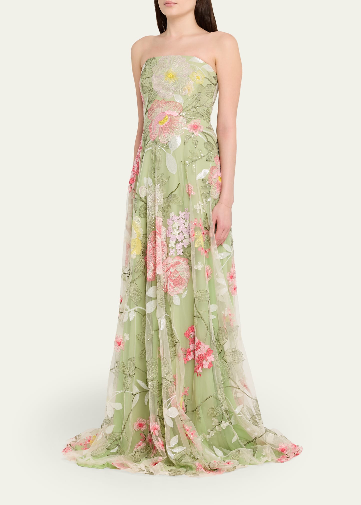 mixed lace strapless dress by naeem khan Naeem Khan Floral Cording Strapless A-Line Gown