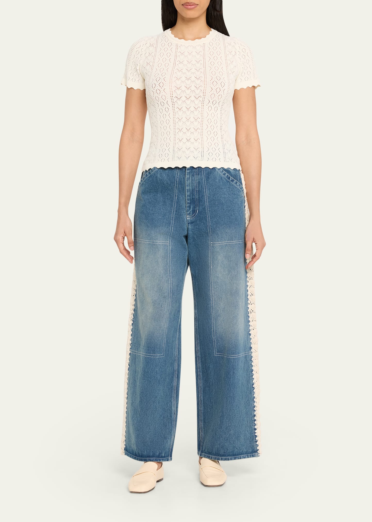 Sea Stasia Crochet-Trim Utility Jeans - Bergdorf Goodman