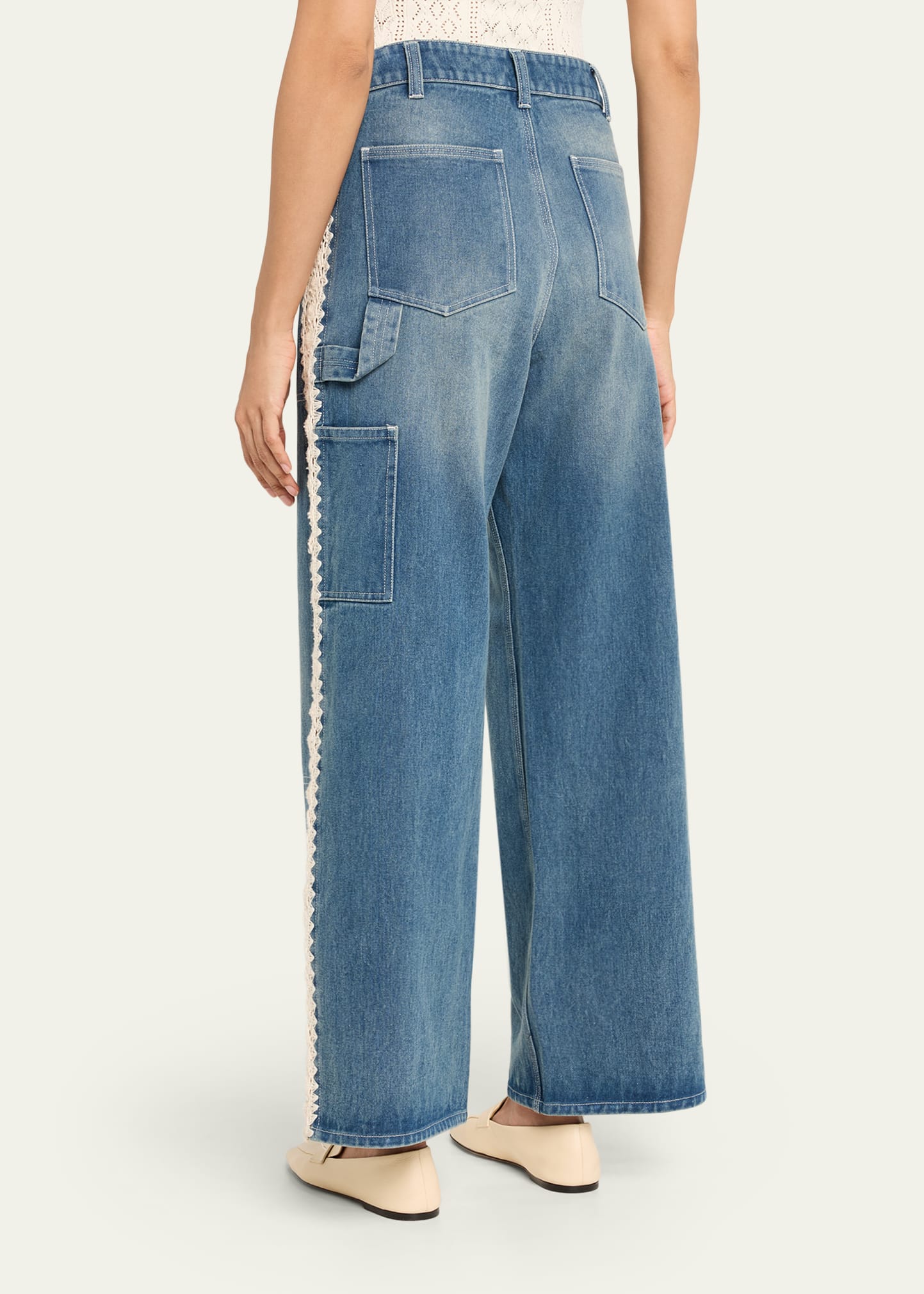 Sea Stasia Crochet-Trim Utility Jeans - Bergdorf Goodman