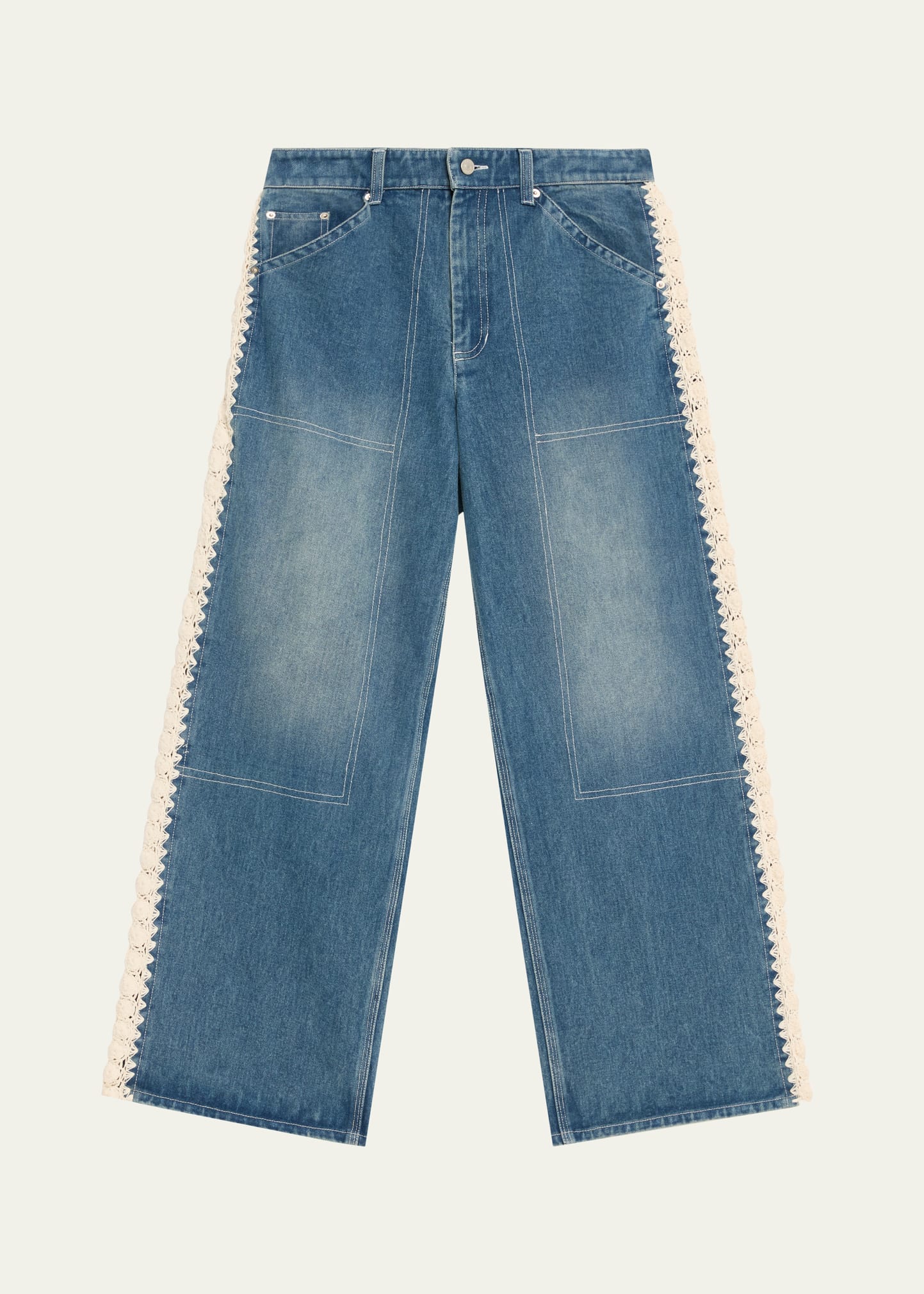 完売品　VIH20A loose fit oil coating denim Sea Stasia Crochet-Trim Utility Jeans - Bergdorf Goodman